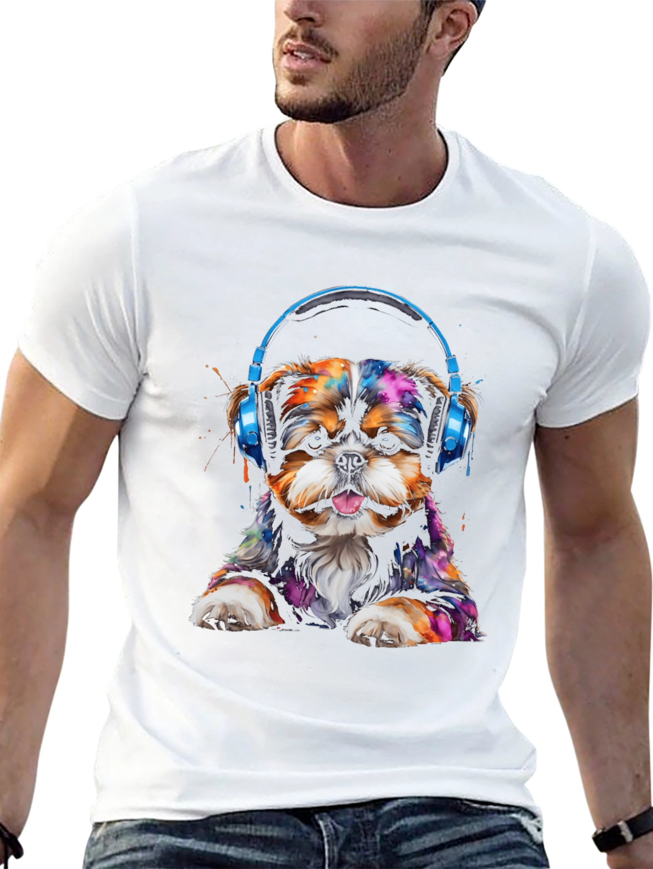 Dog with Headphones Graphic T-Shirt