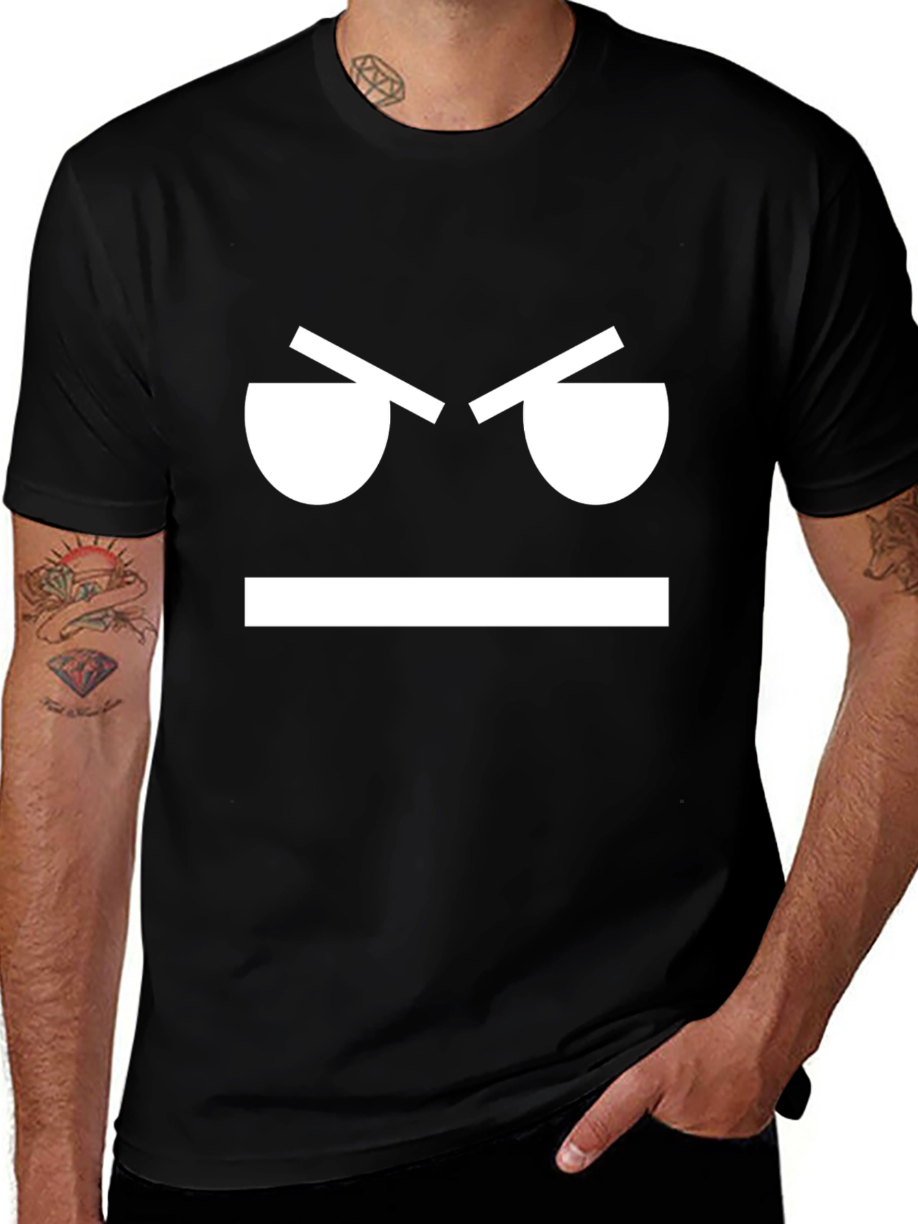 Angry Face Graphic Tee - Black Cotton T-Shirt