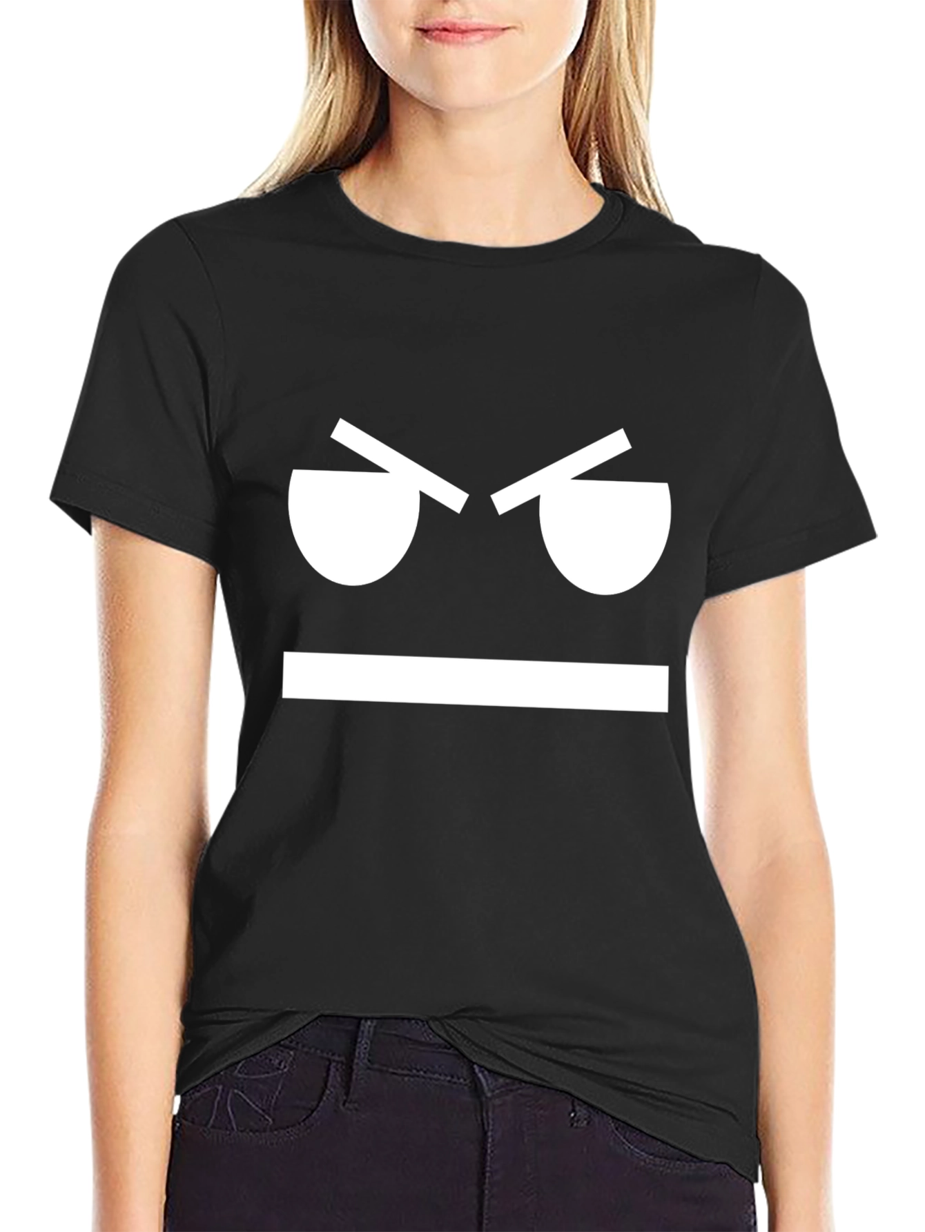 Angry Face Graphic Tee - Black Cotton T-Shirt