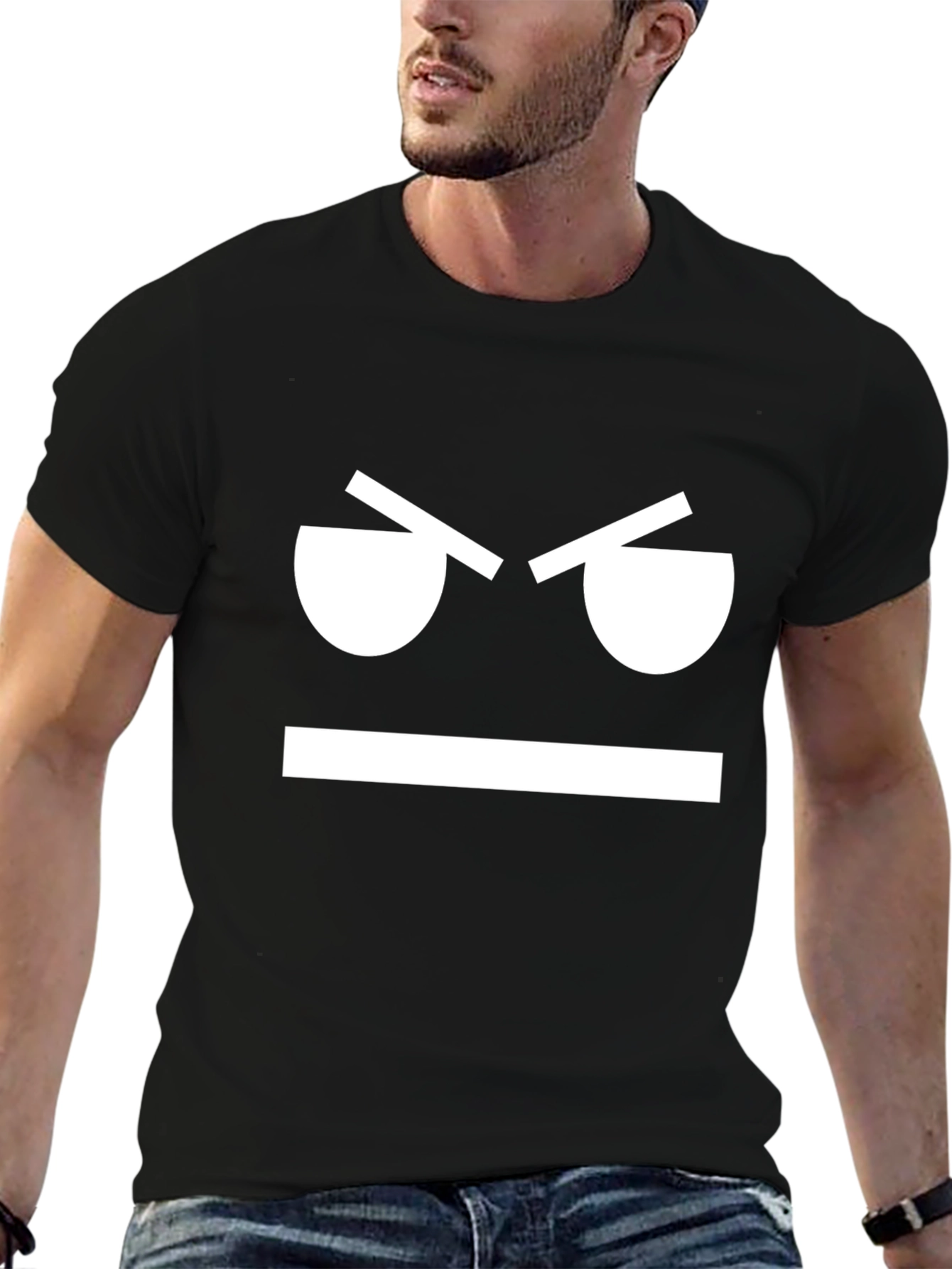 Angry Face Graphic Tee - Black Cotton T-Shirt