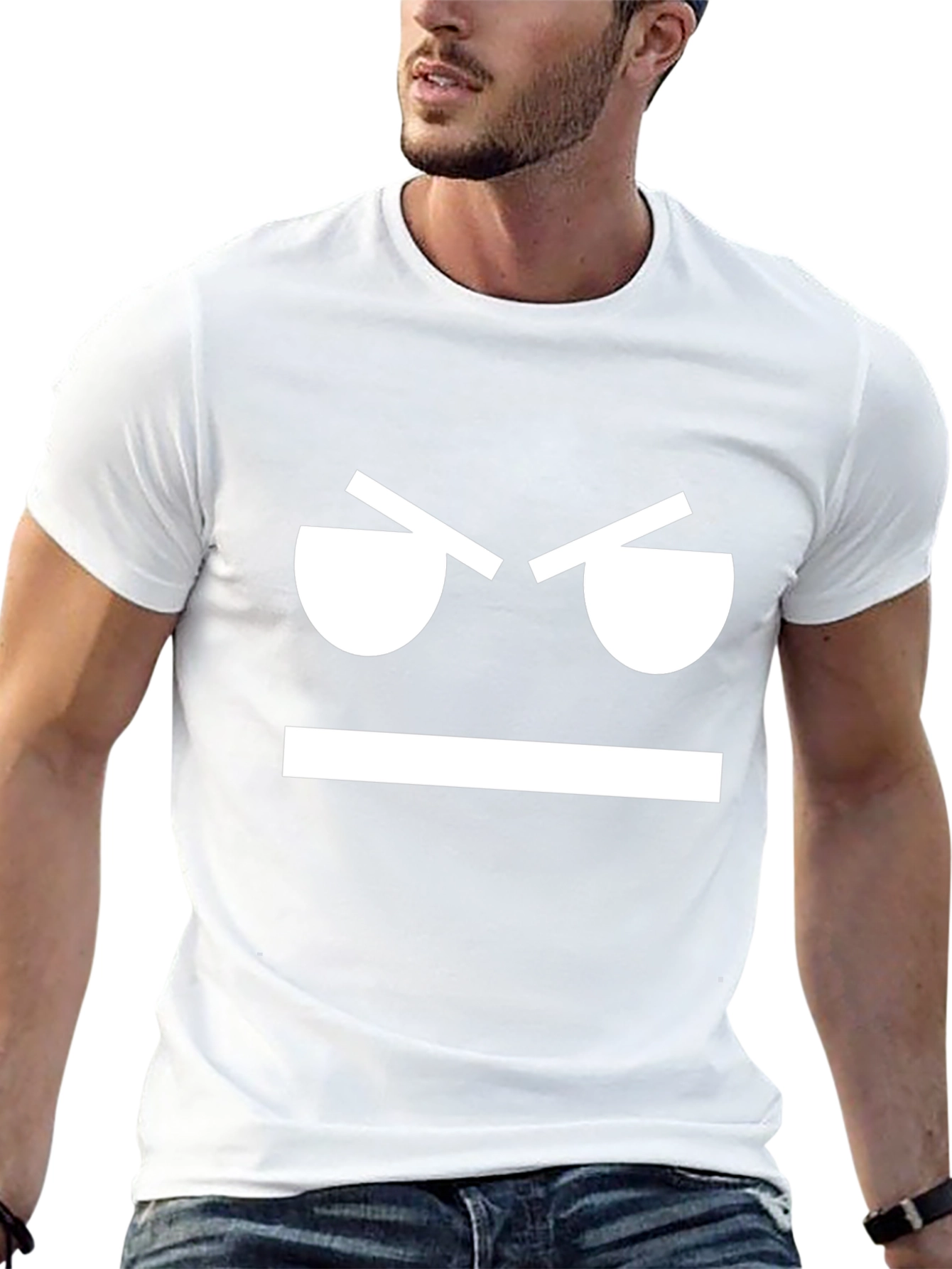 Angry Face Graphic Tee - Black Cotton T-Shirt