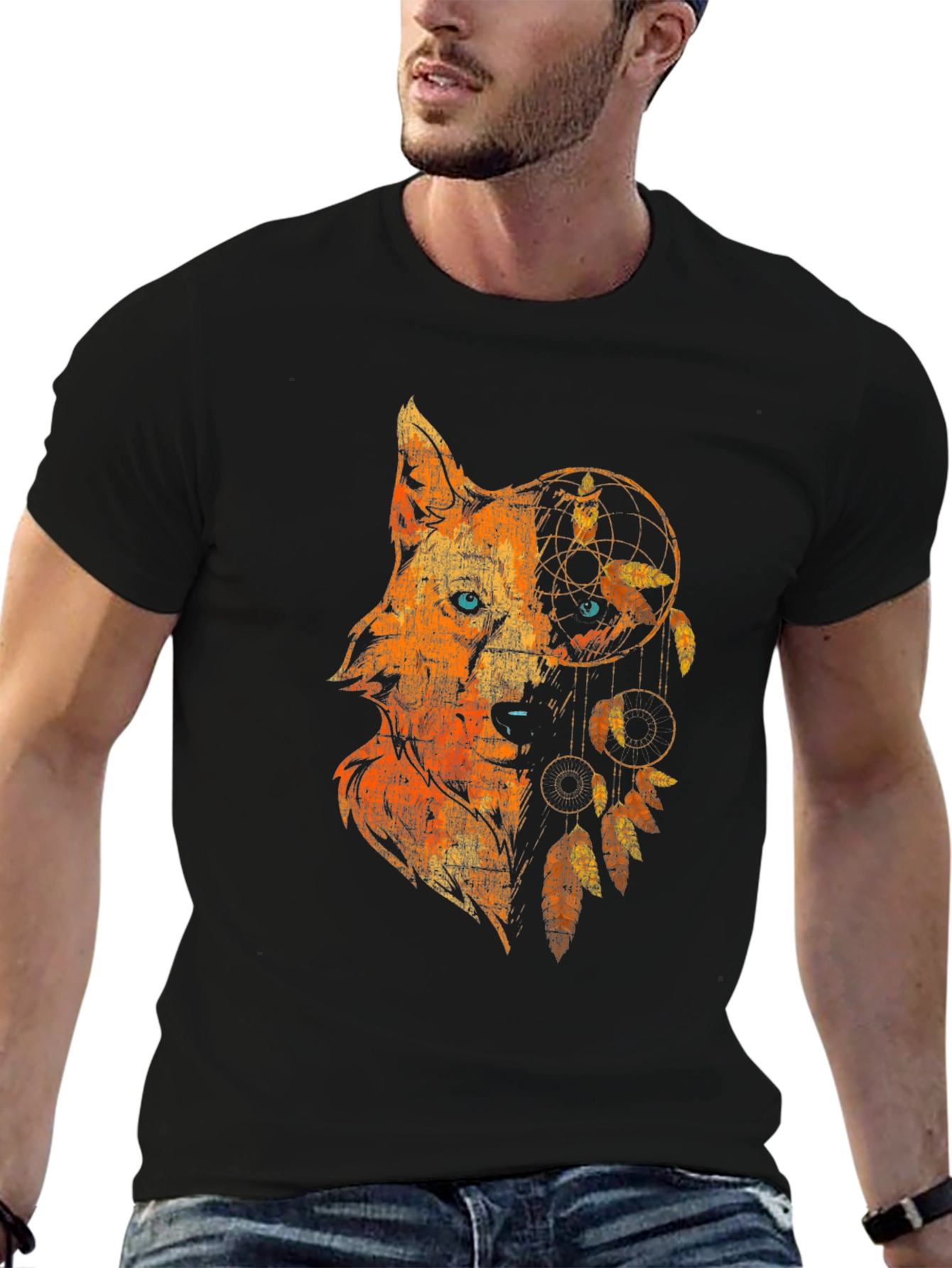 Wolf Dreamcatcher Graphic Tee - Black