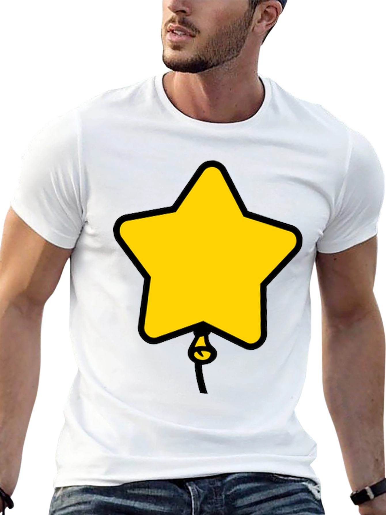 Star Balloon Graphic Tee - Black Cotton Casual