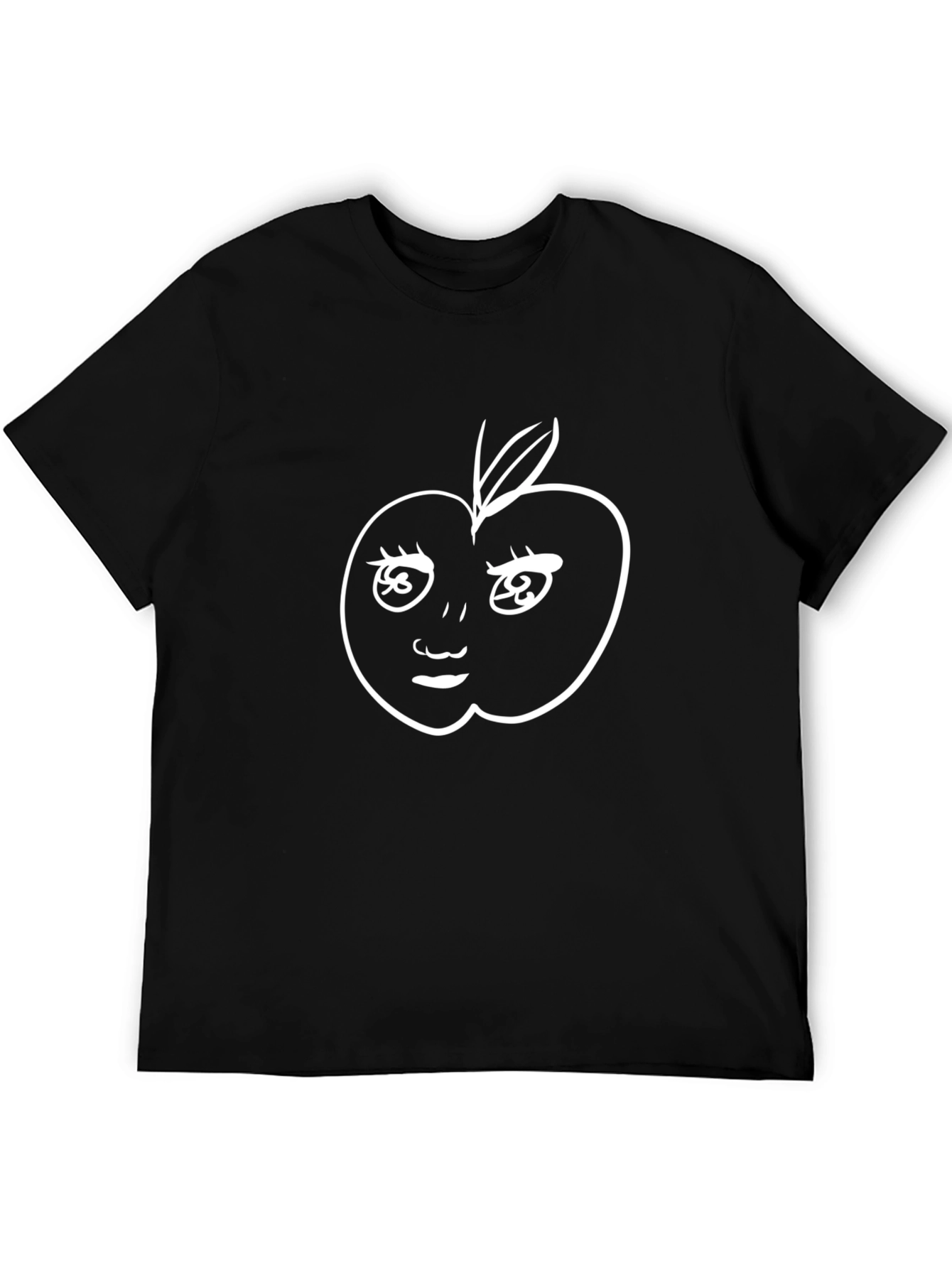 Funny Apple Face Graphic T-Shirt - Black
