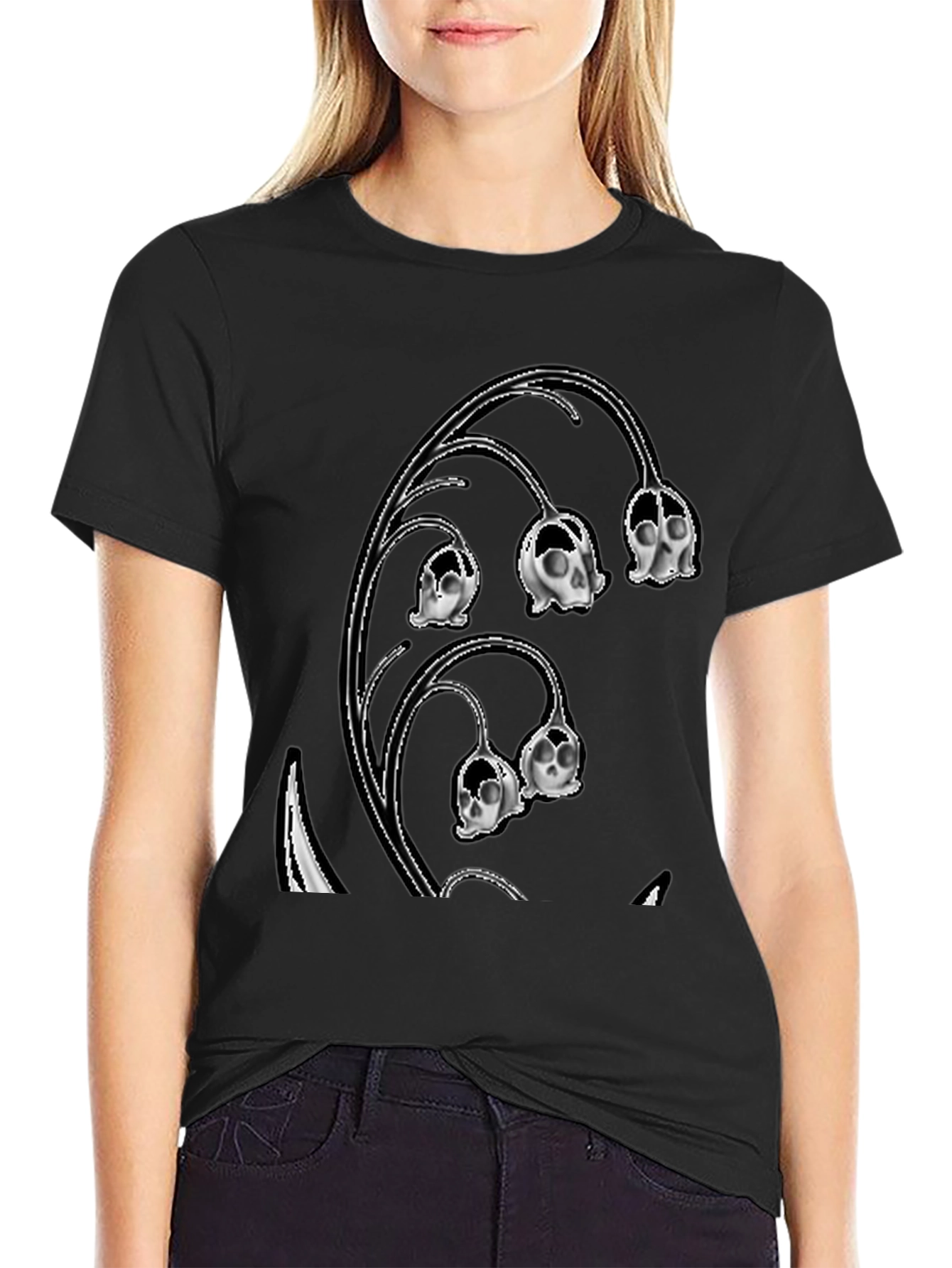 Skull Lily of the Valley Black T-Shirt