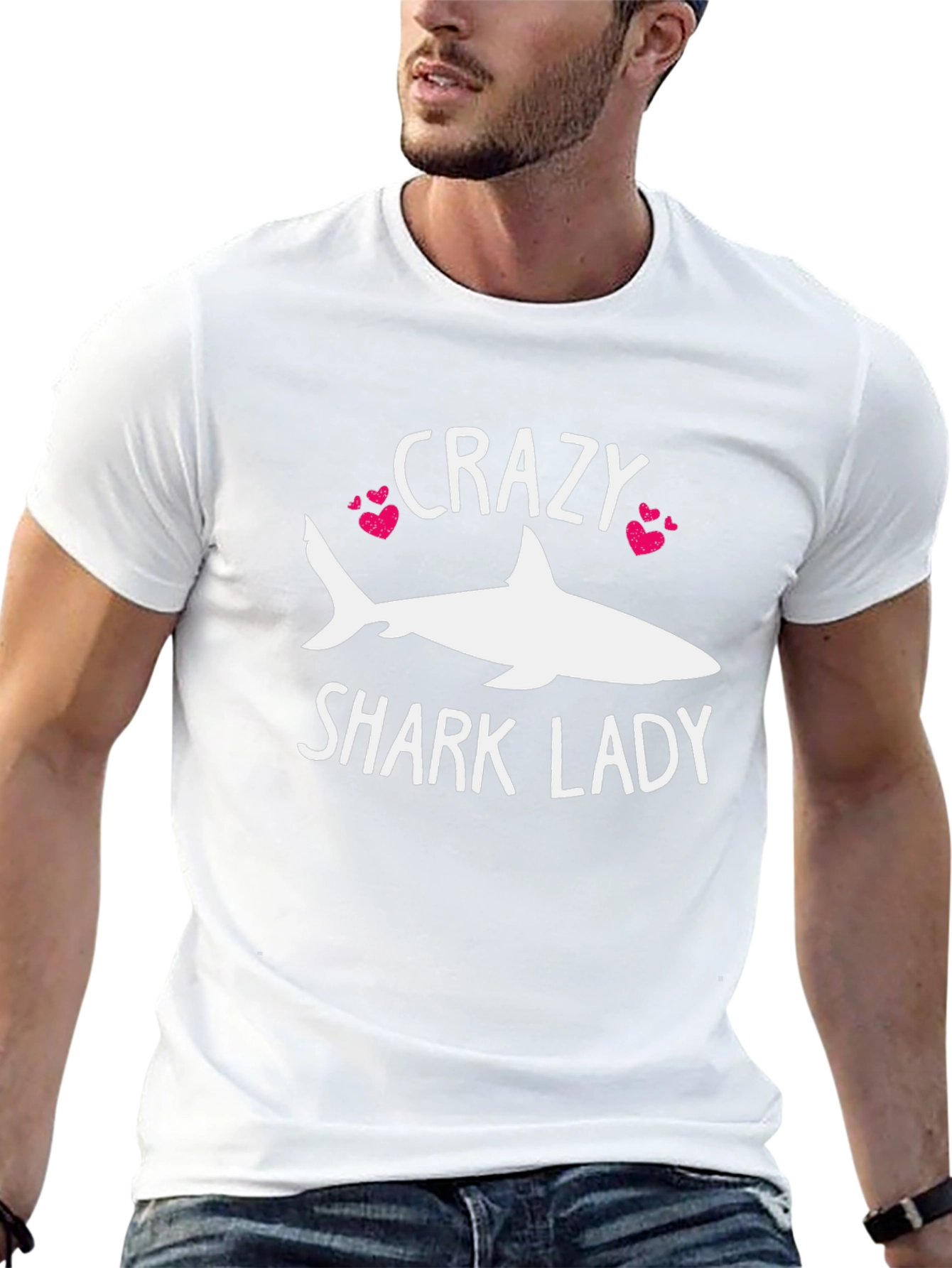 Crazy Shark Lady T-Shirt - Novelty Graphic Tee