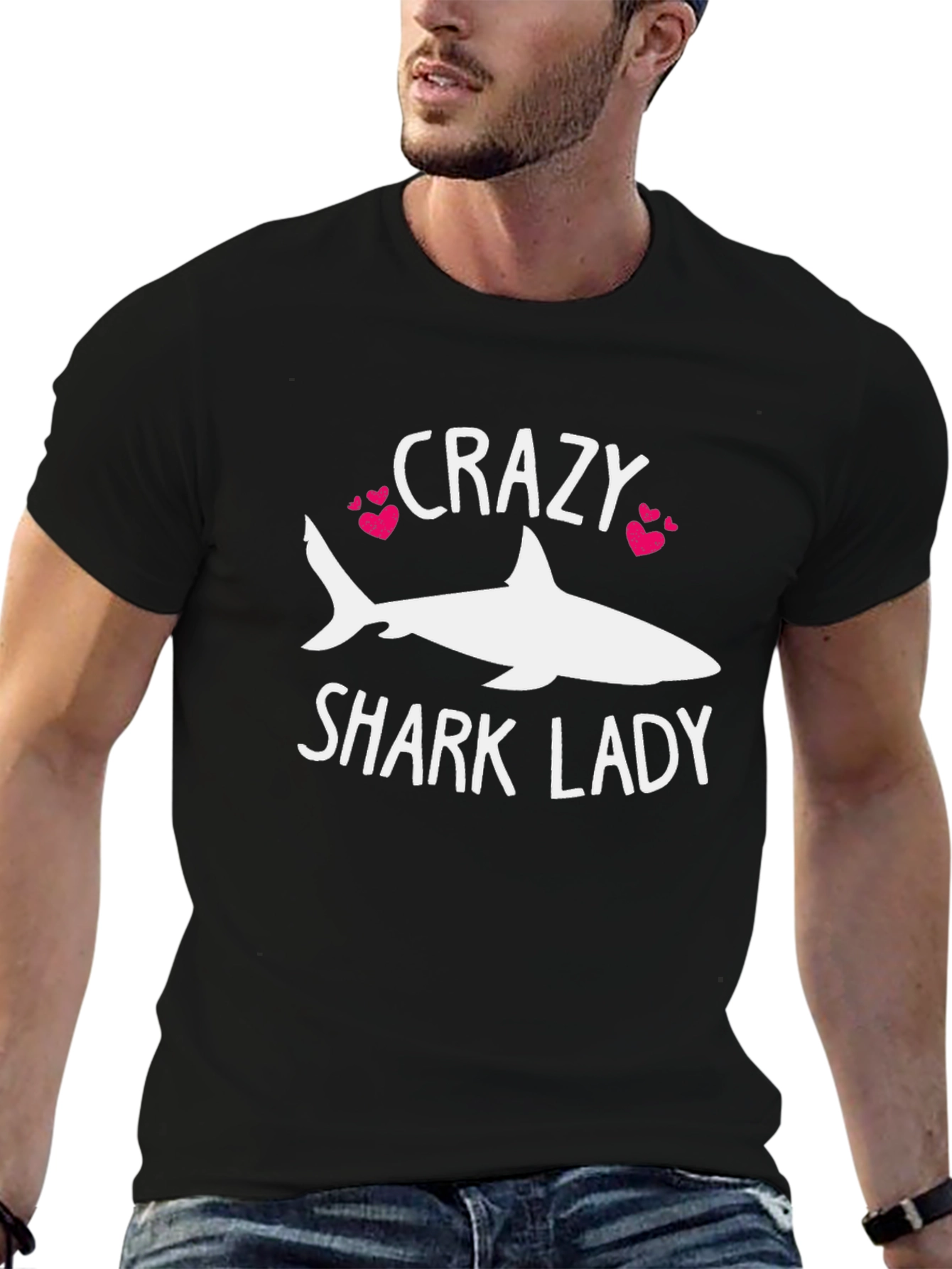 Crazy Shark Lady T-Shirt - Novelty Graphic Tee