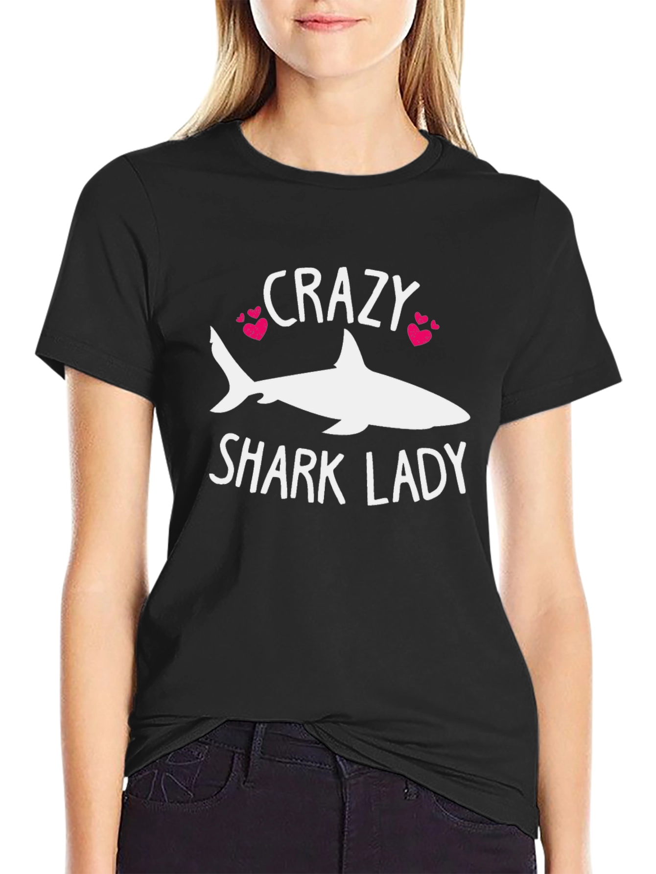 Crazy Shark Lady T-Shirt - Novelty Graphic Tee