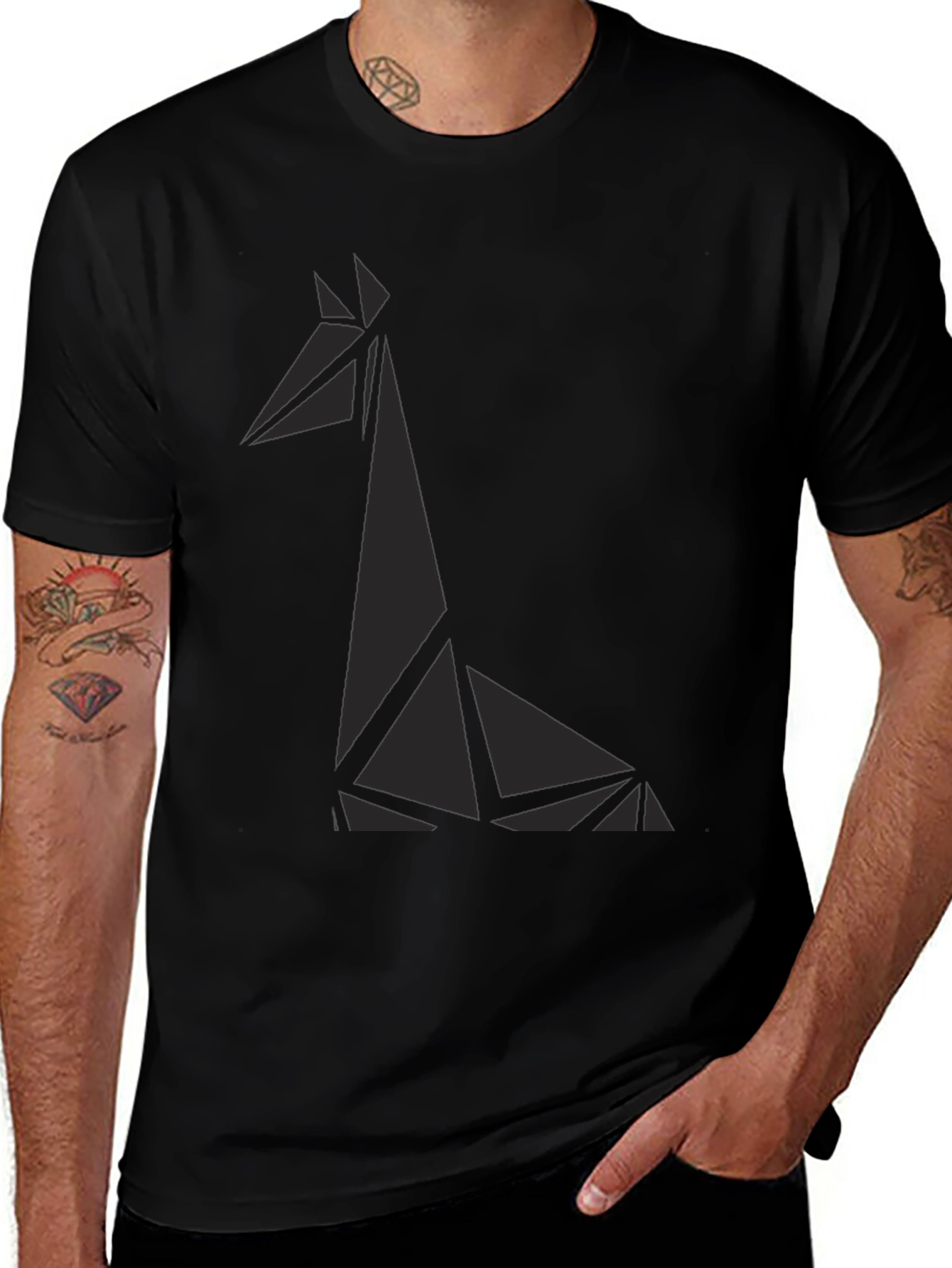 Geometric Giraffe Graphic Tee - Black