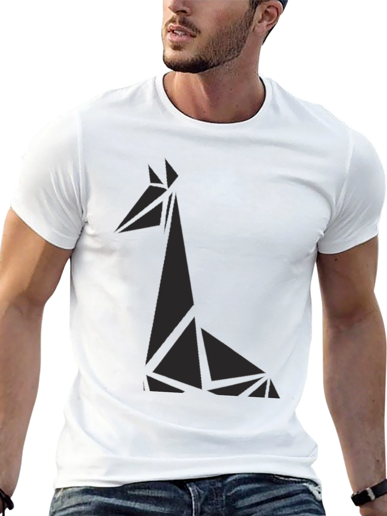 Geometric Giraffe Graphic Tee - Black