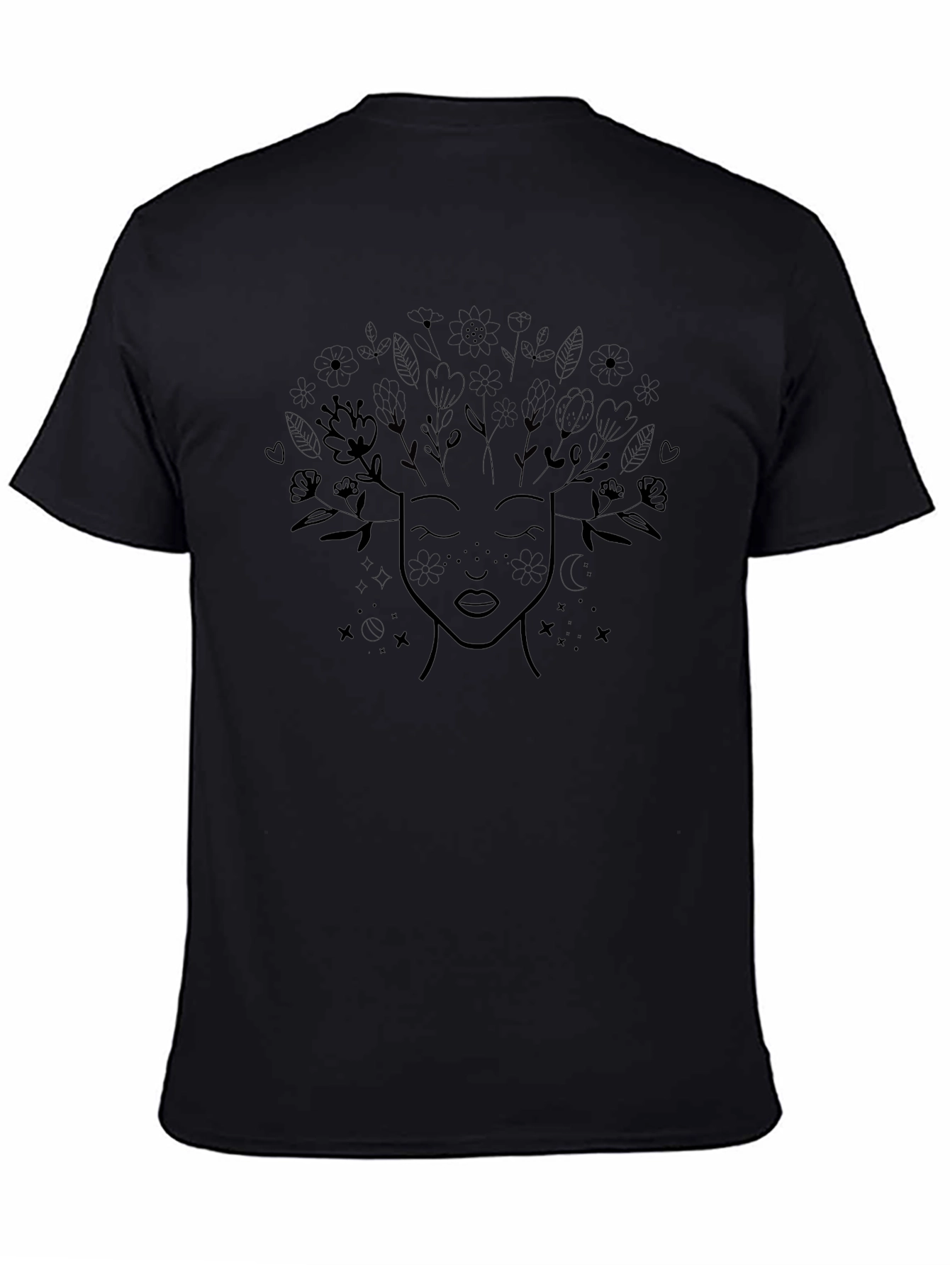 Black T-Shirt with Floral Mind Design
