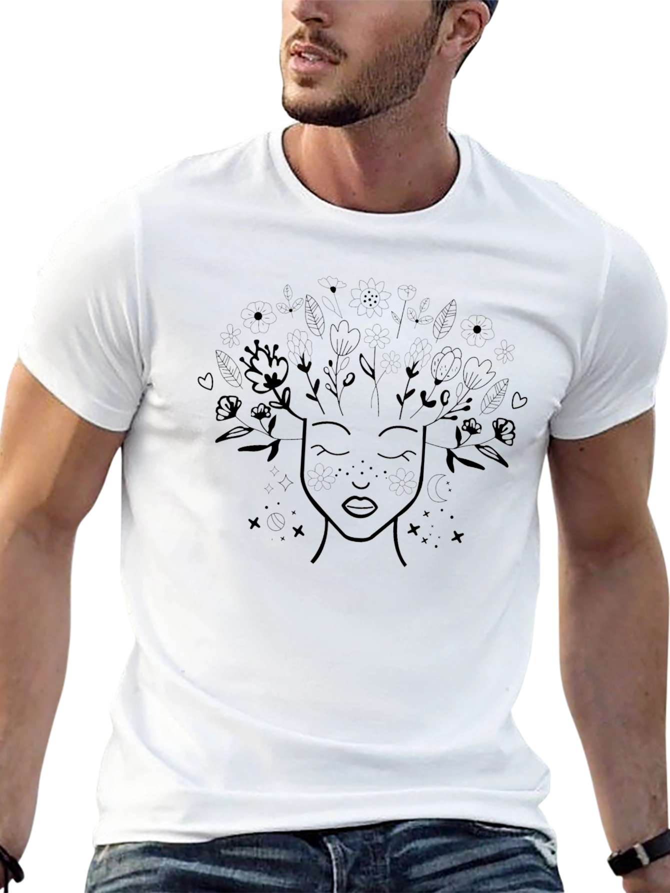 Black T-Shirt with Floral Mind Design