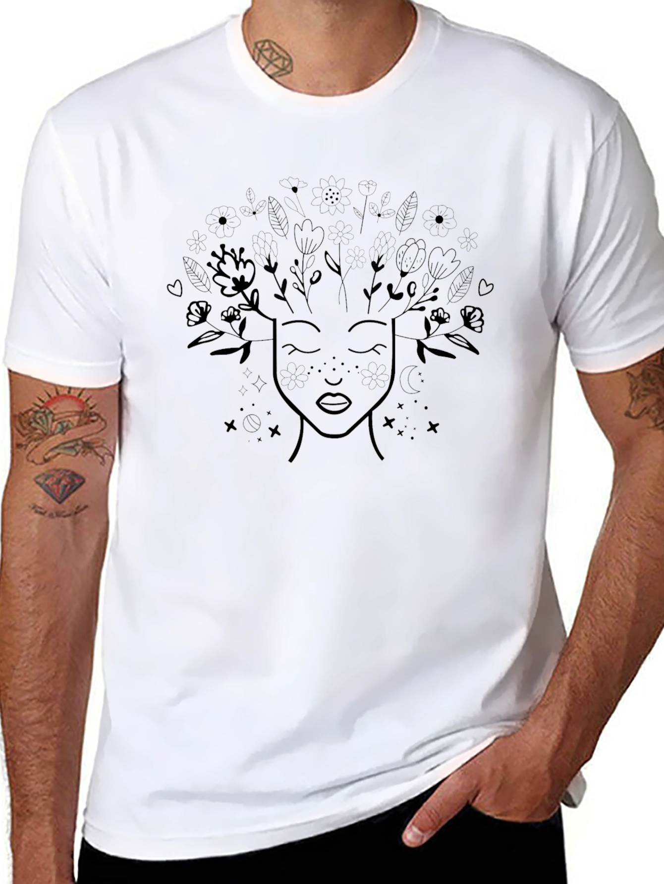 Black T-Shirt with Floral Mind Design