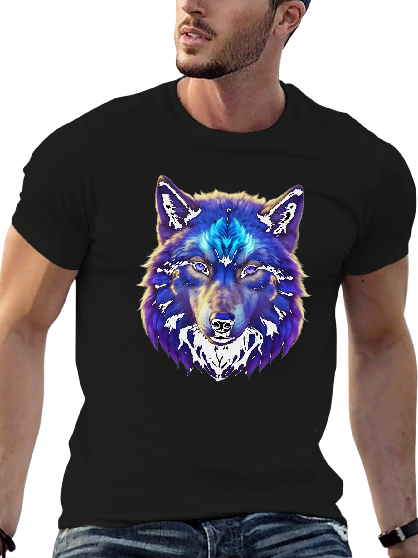 Wolf Graphic Print Black T-Shirt