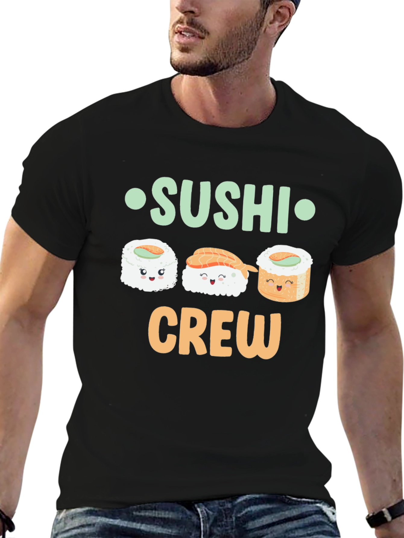 Sushi Crew Cute Graphic Tee - Unisex Black T-Shirt
