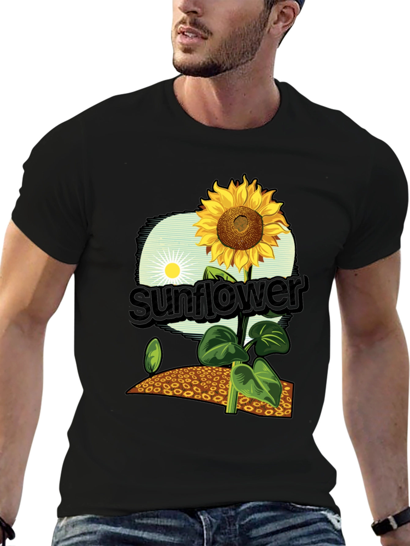 Sunflower Graphic Print T-Shirt - Black Cotton Tee