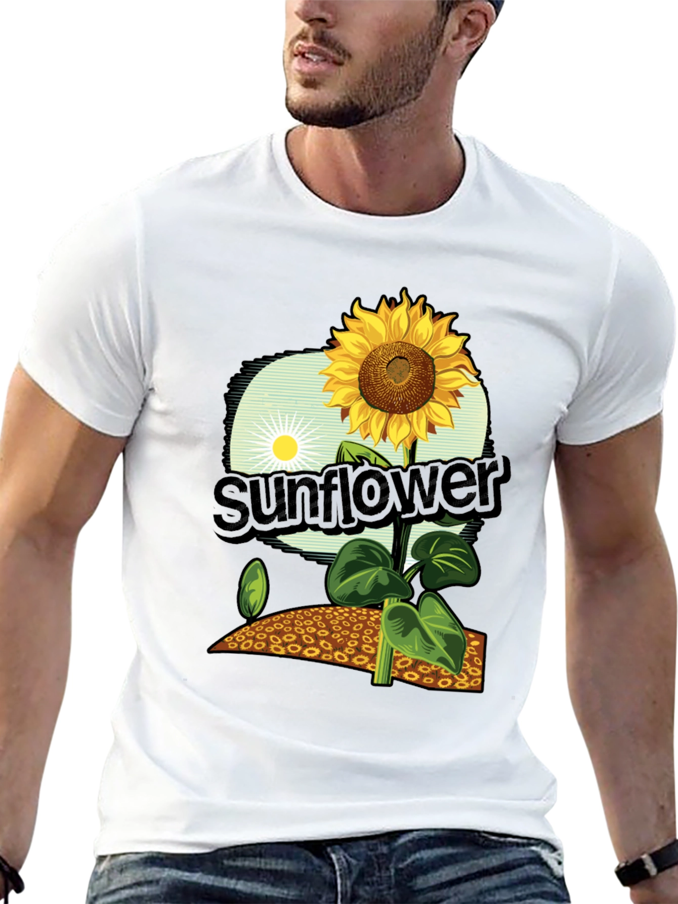 Sunflower Graphic Print T-Shirt - Black Cotton Tee