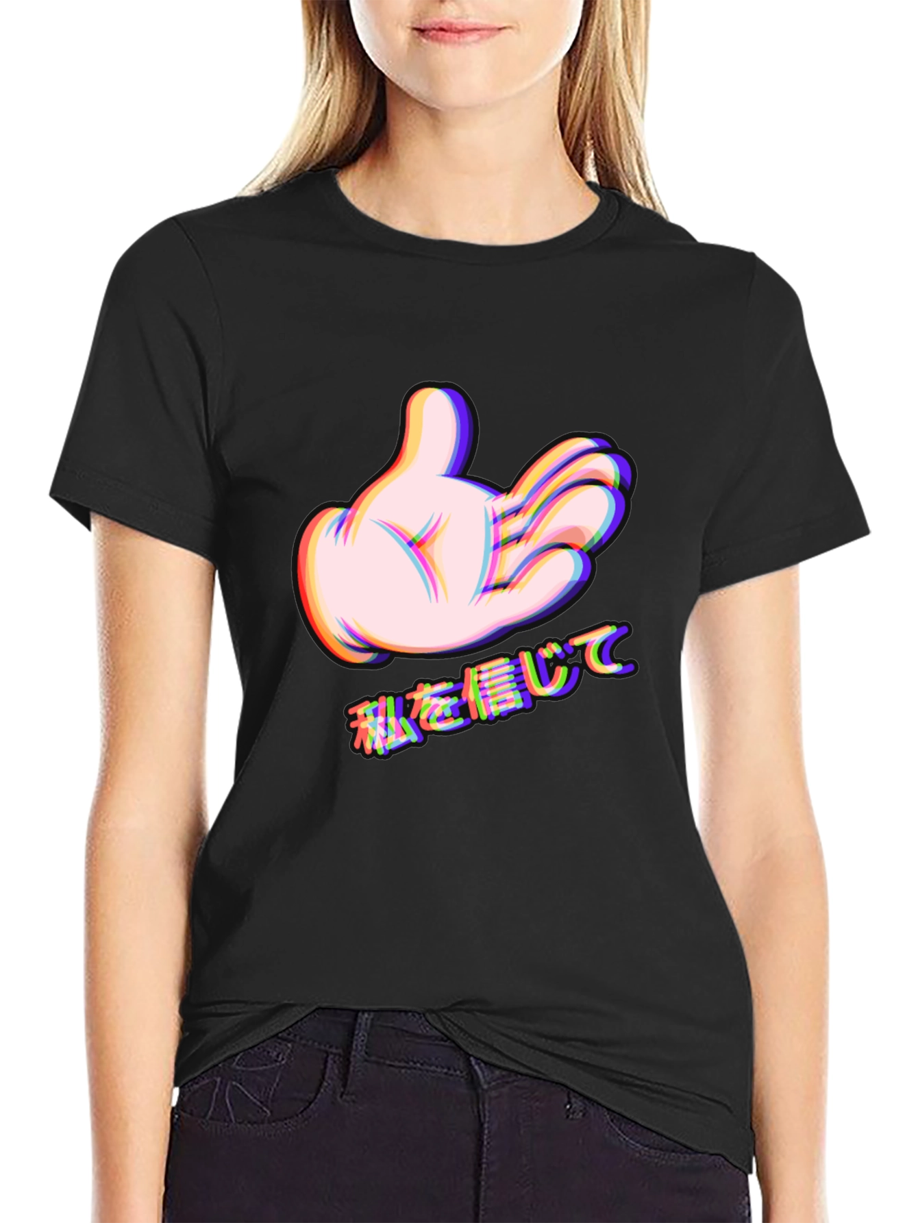 Cartoon Hand Graphic Black Tee - Trust Me Design
