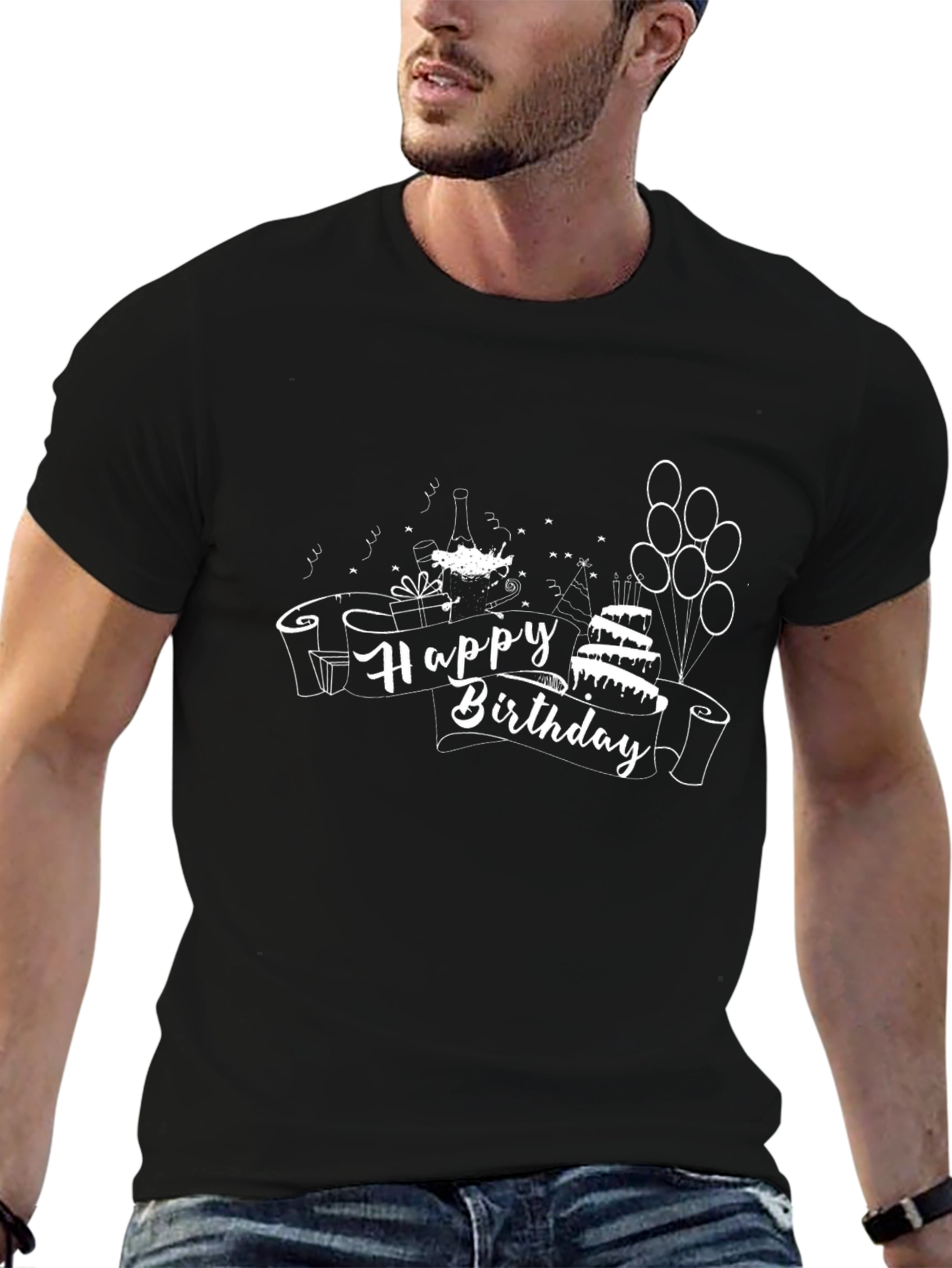 Happy Birthday T-Shirt - Black Crew Neck Tee