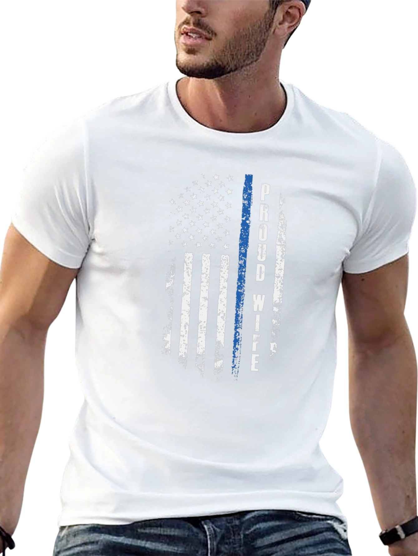 Proud Wife Distressed American Flag T-Shirt