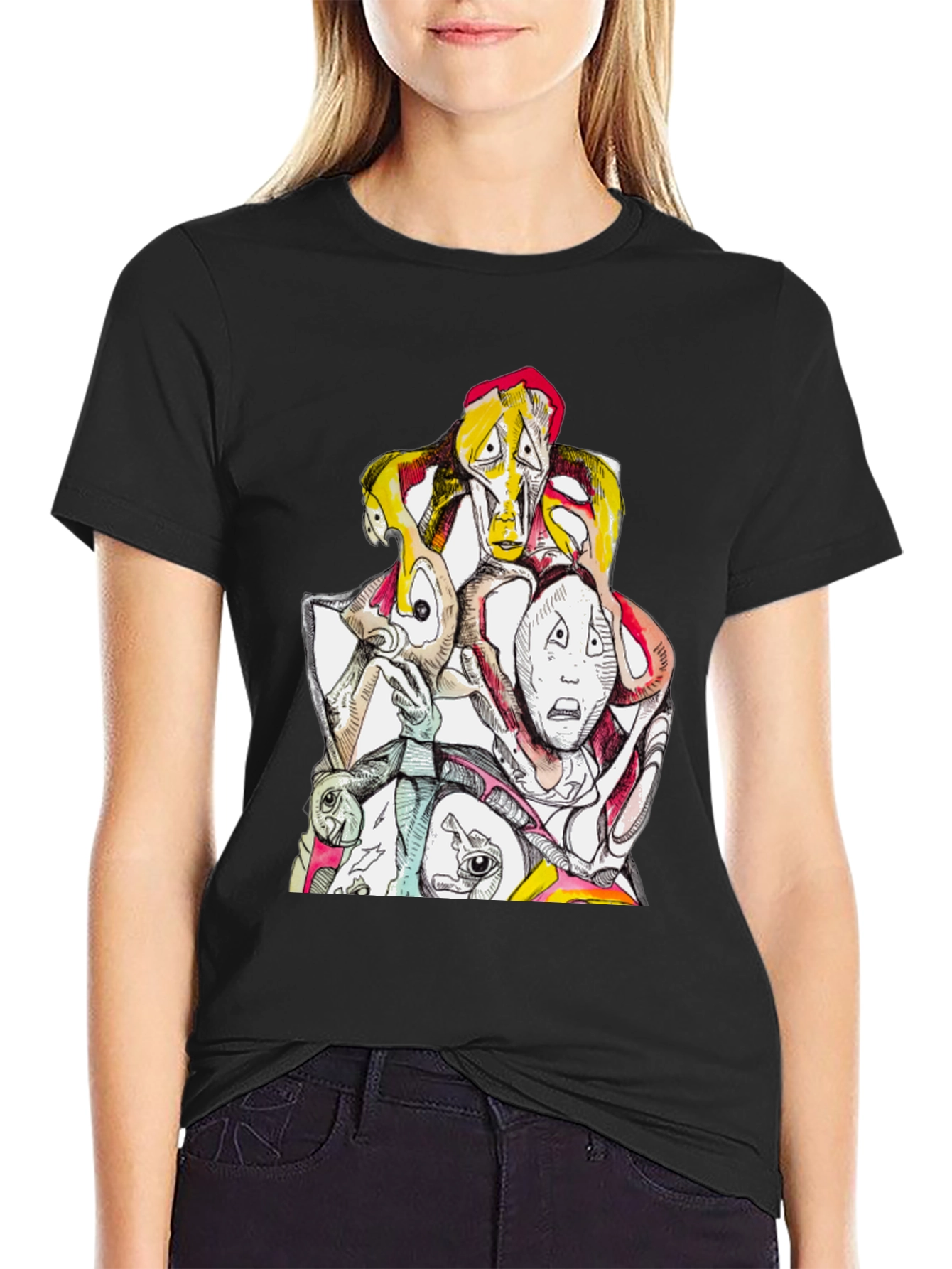 Abstract Faces Graphic Tee - Unique Design