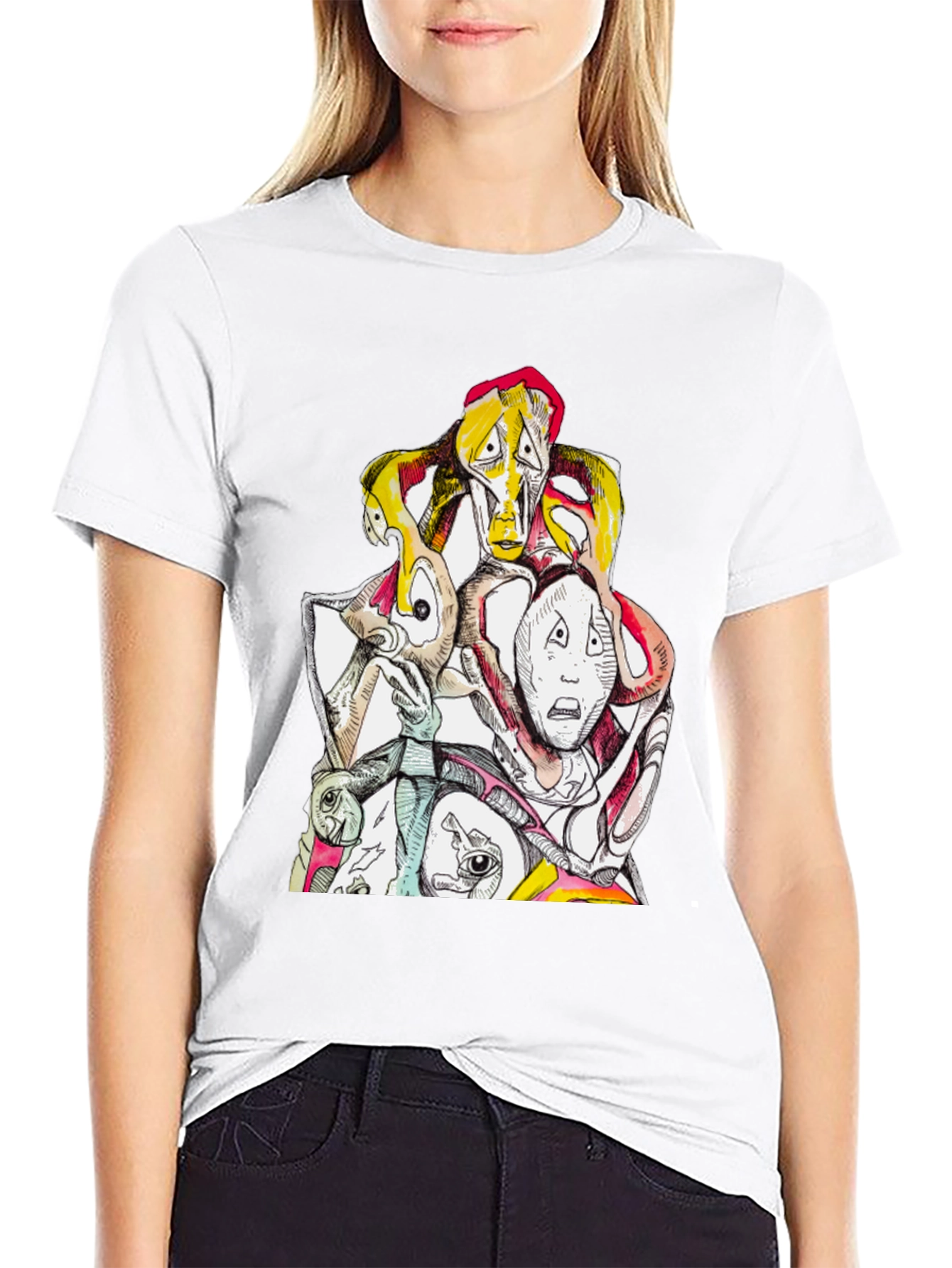 Abstract Faces Graphic Tee - Unique Design