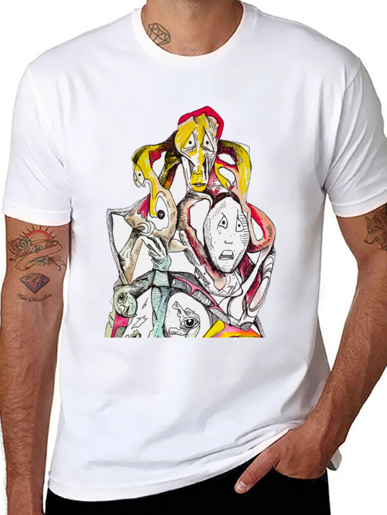 Abstract Faces Graphic Tee - Unique Design