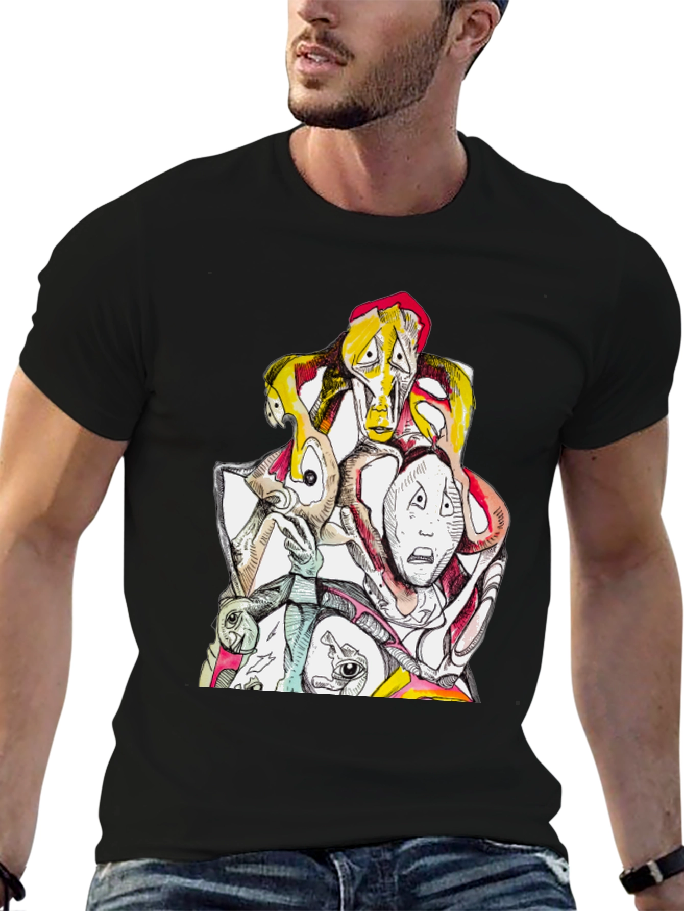 Abstract Faces Graphic Tee - Unique Design