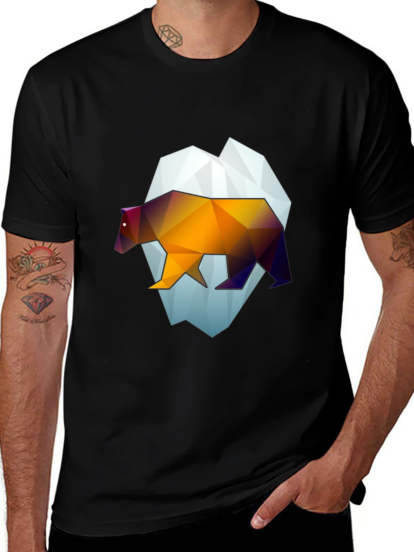 Geometric Bear Graphic Tee - Modern Black T-Shirt