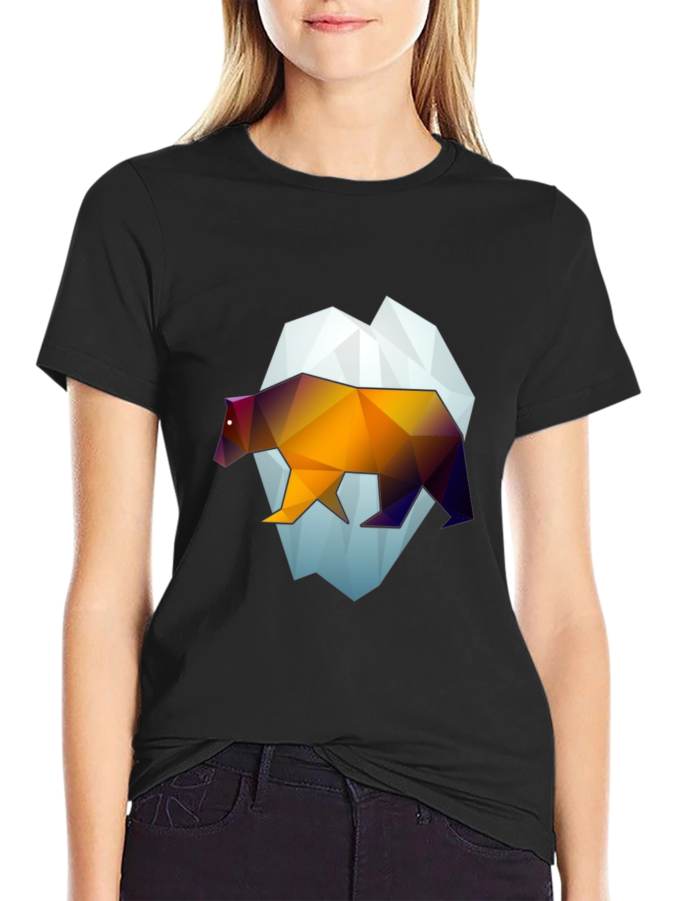 Geometric Bear Graphic Tee - Modern Black T-Shirt