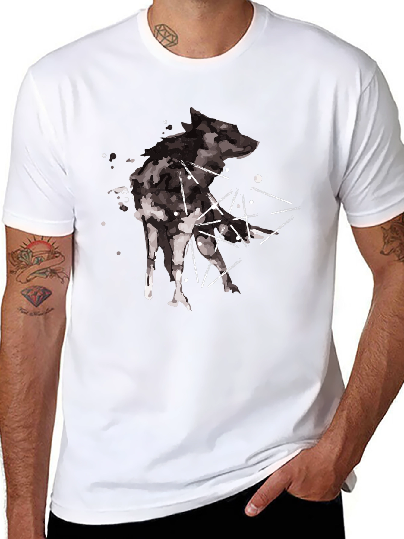 Abstract Wolf Graphic Black T-Shirt