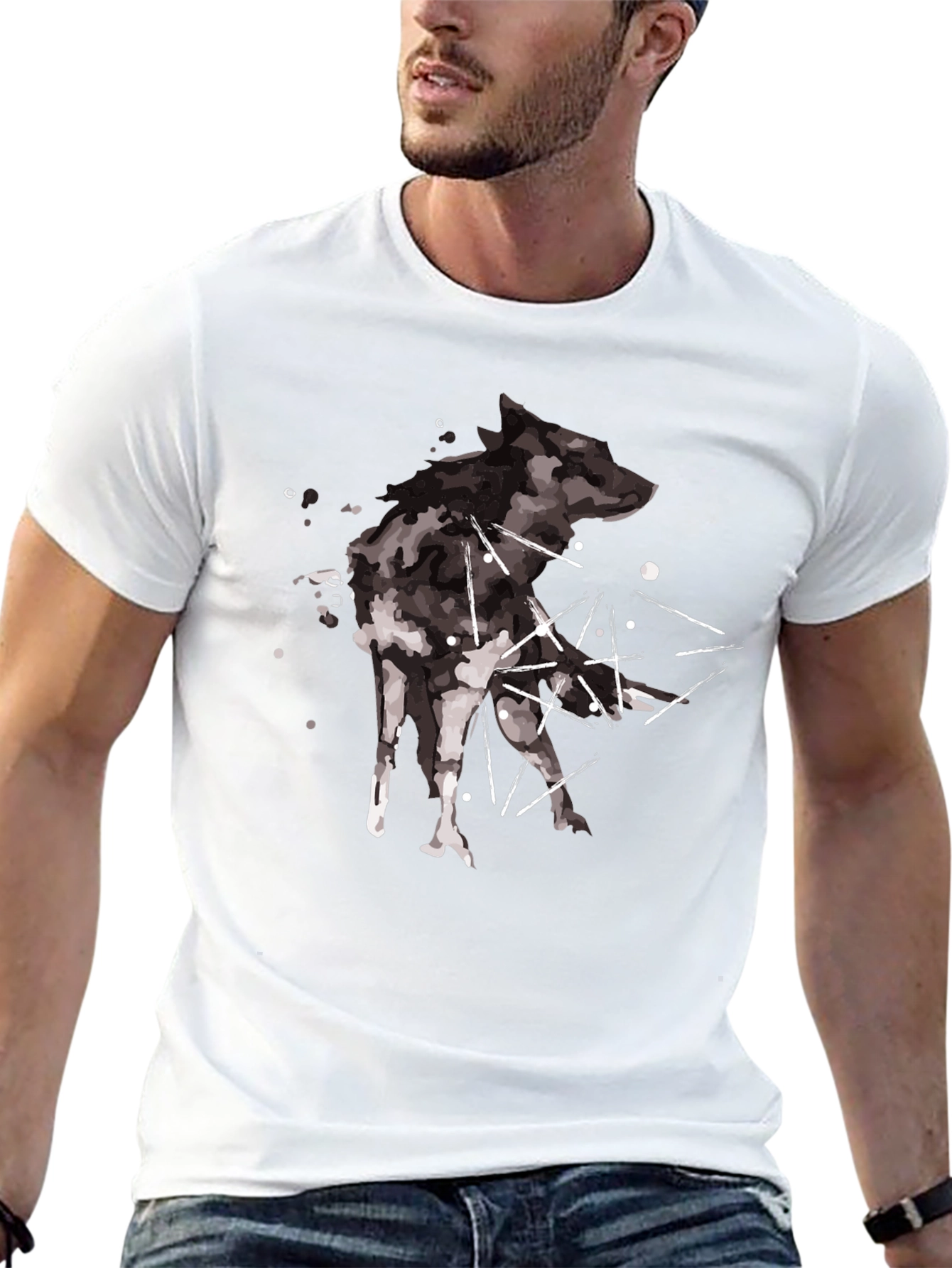 Abstract Wolf Graphic Black T-Shirt