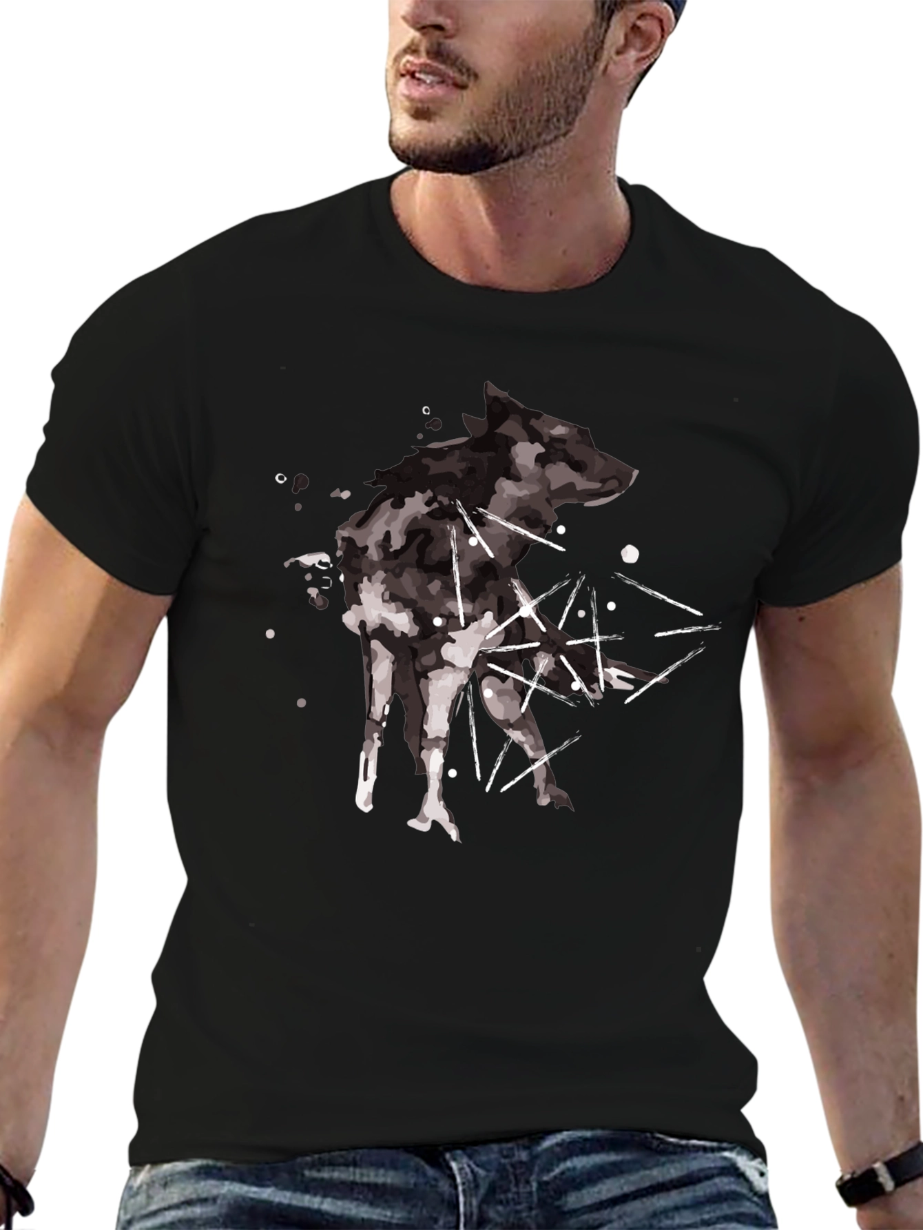 Abstract Wolf Graphic Black T-Shirt