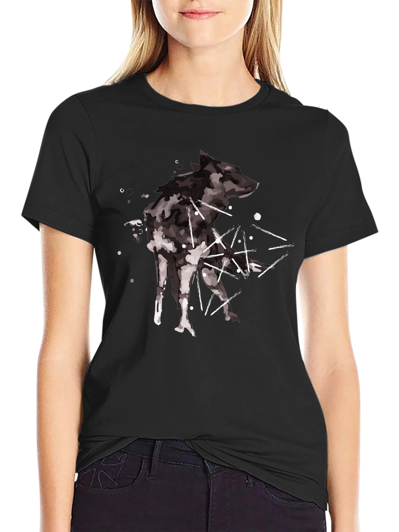 Abstract Wolf Graphic Black T-Shirt