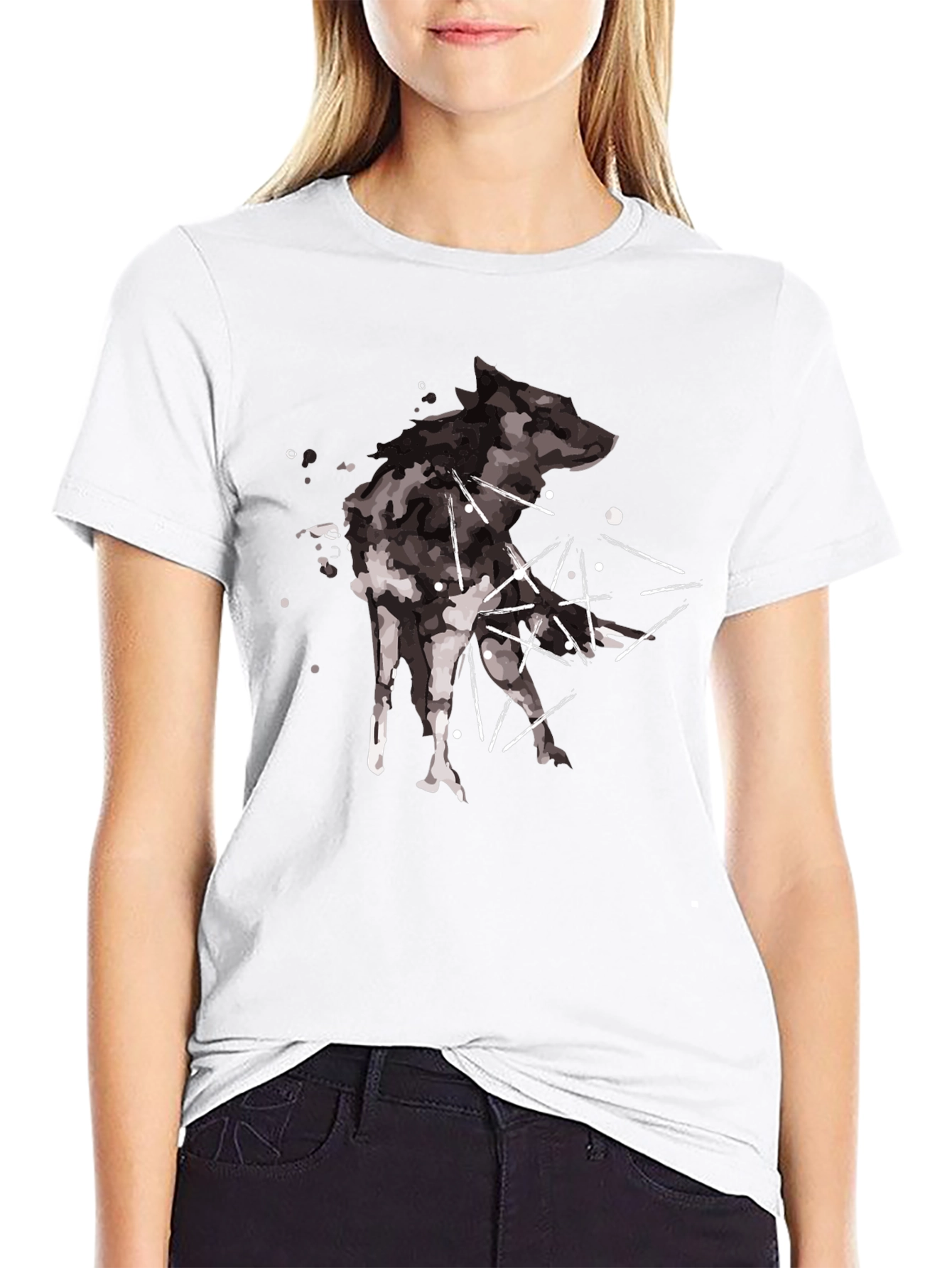 Abstract Wolf Graphic Black T-Shirt