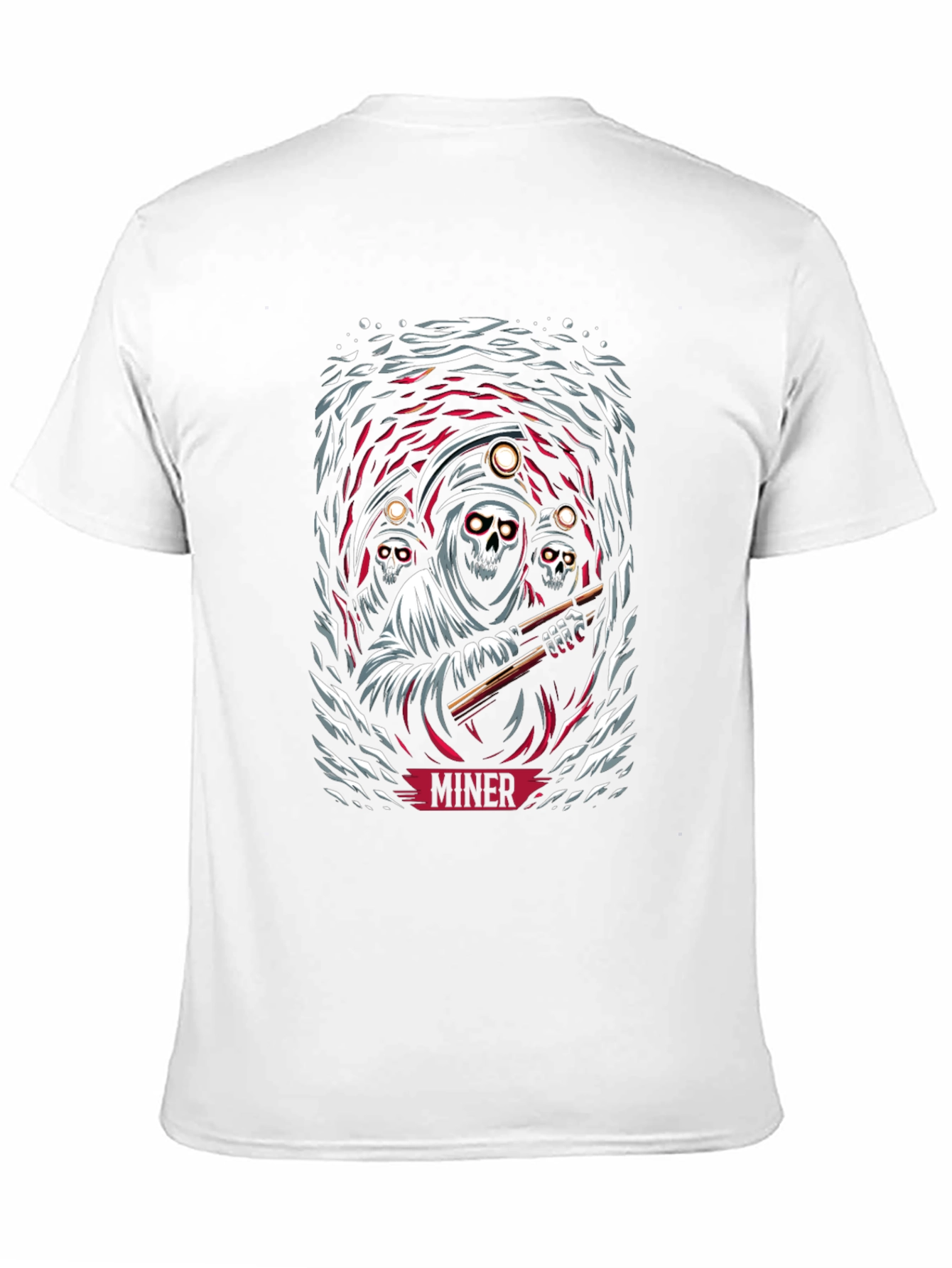 Miner Grim Reaper Graphic Print Black T-Shirt