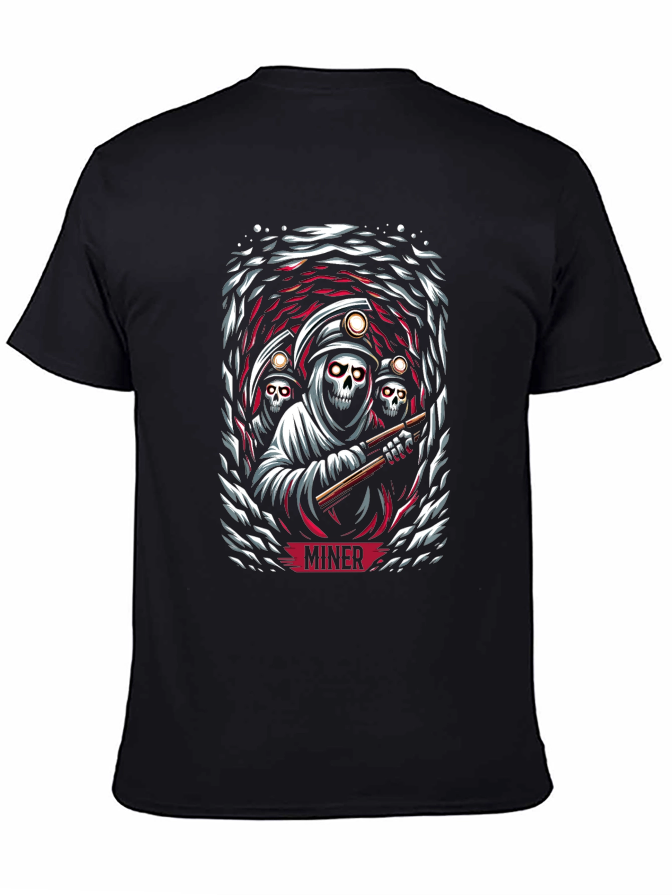 Miner Grim Reaper Graphic Print Black T-Shirt