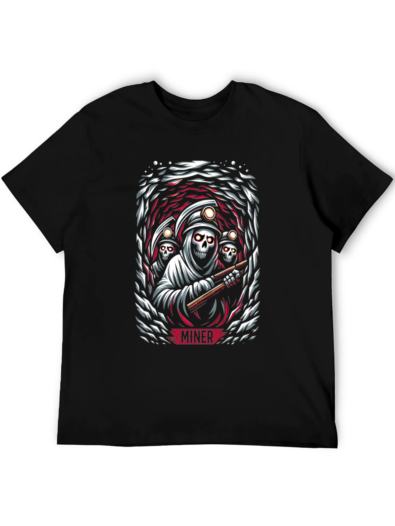 Miner Grim Reaper Graphic Print Black T-Shirt