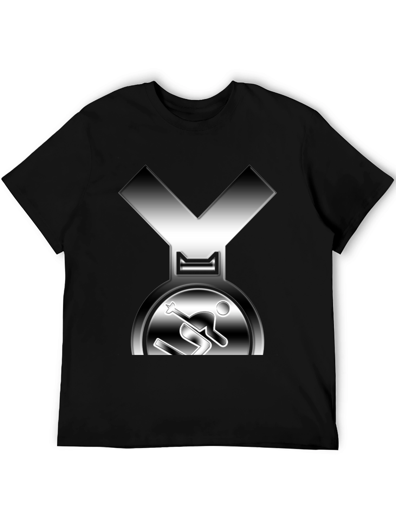 Skiing Medal Graphic Tee - Black Cotton T-Shirt