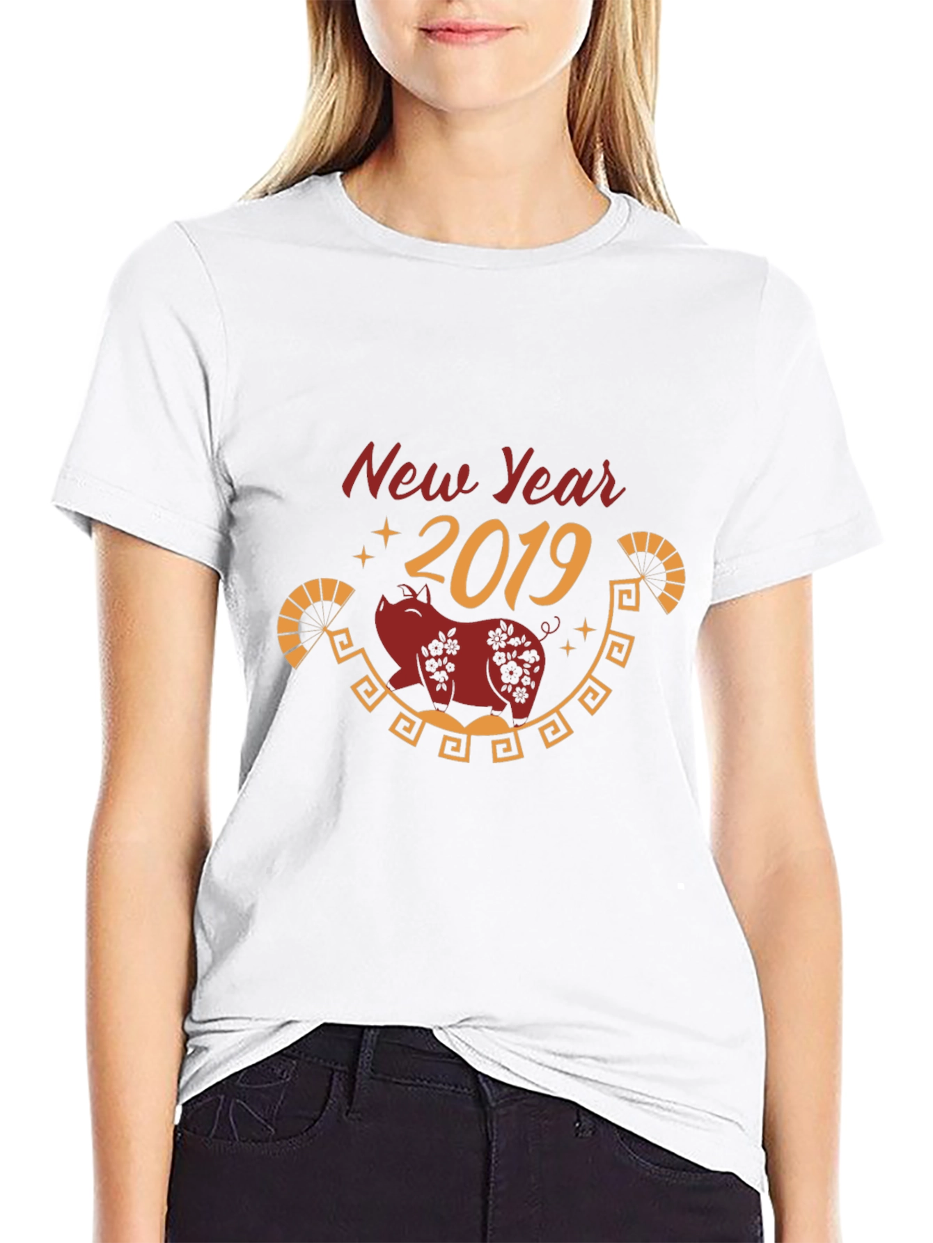 New Year 2019 Pig Graphic Black T-Shirt