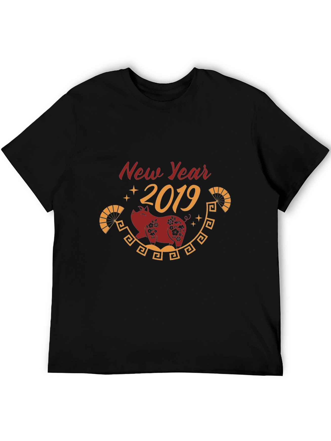 New Year 2019 Pig Graphic Black T-Shirt