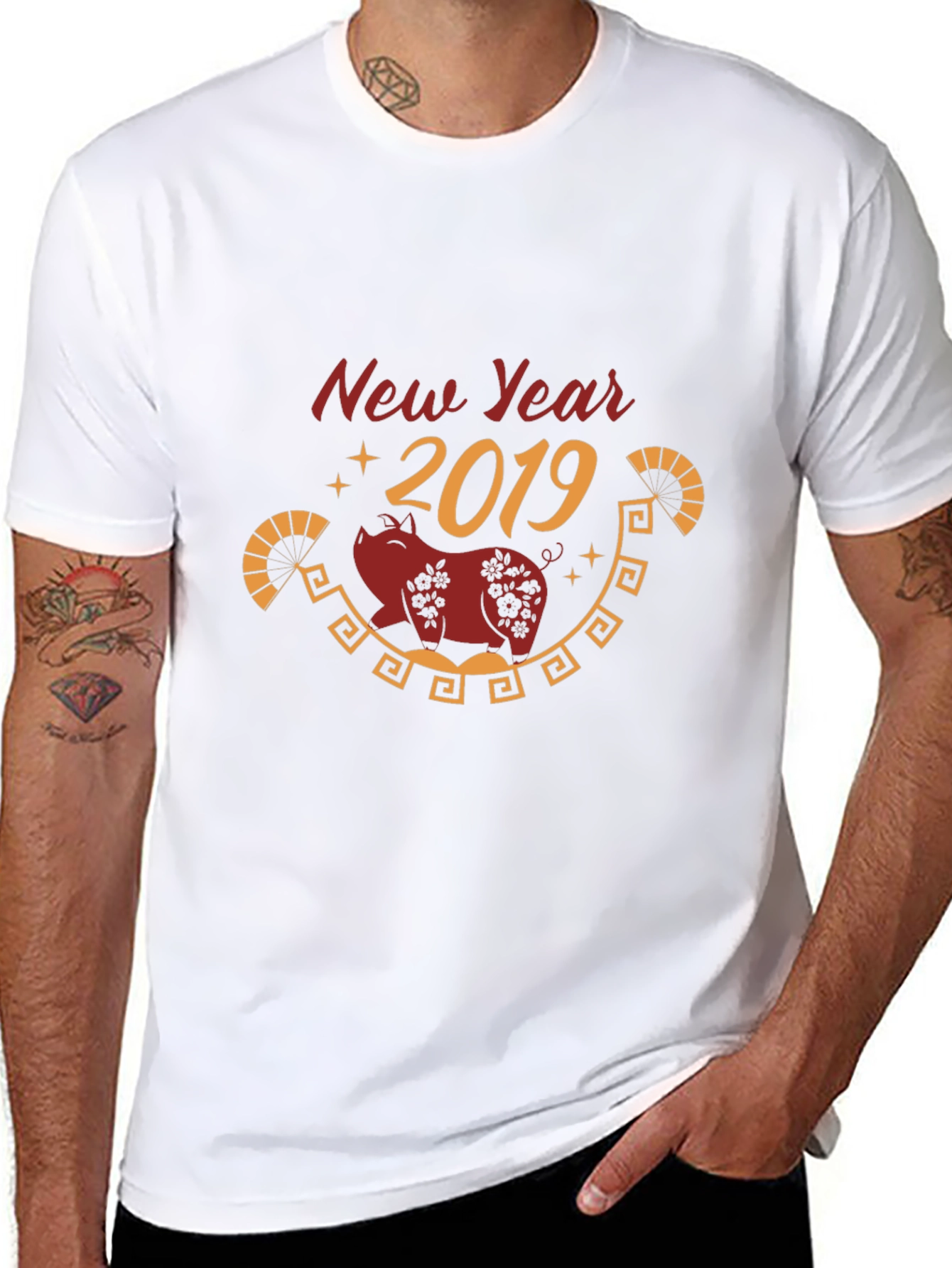 New Year 2019 Pig Graphic Black T-Shirt