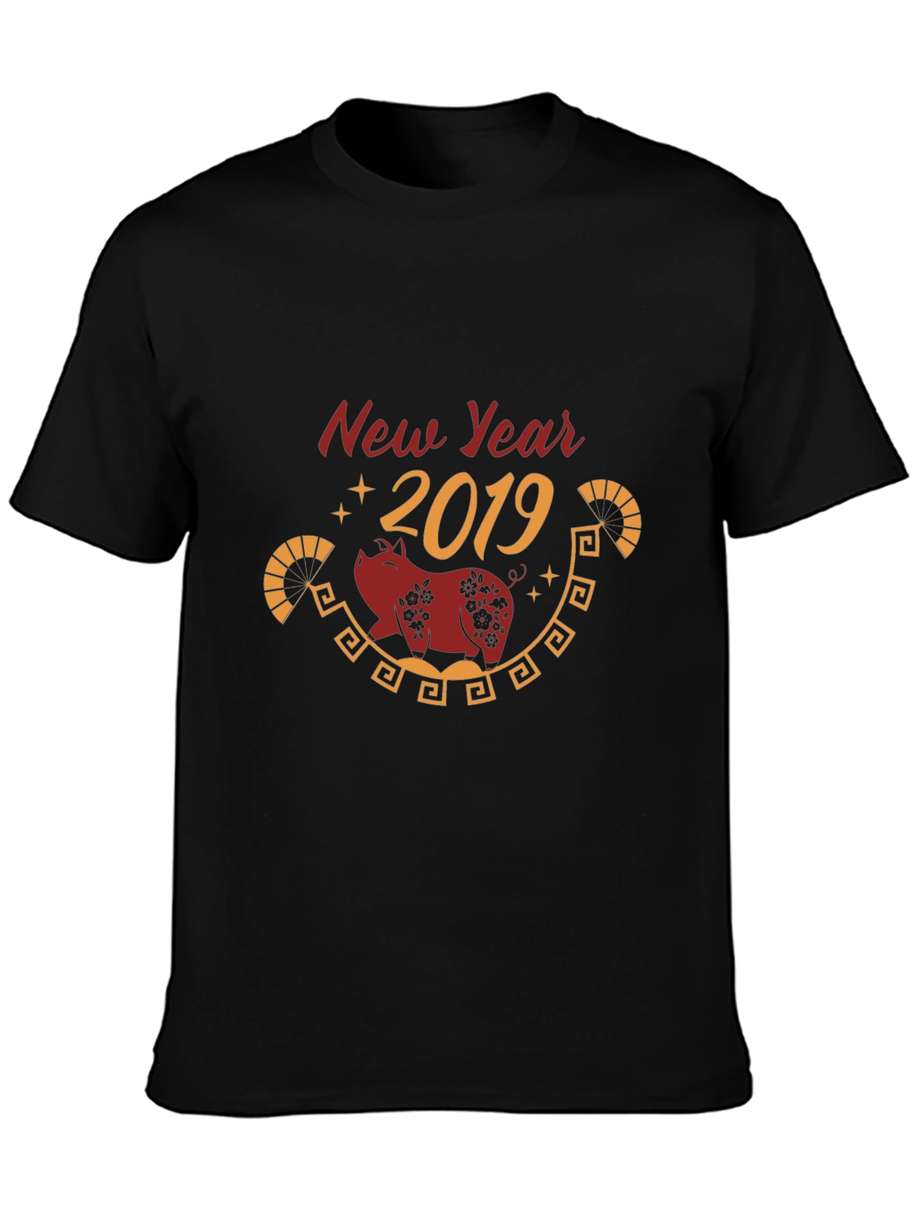 New Year 2019 Pig Graphic Black T-Shirt