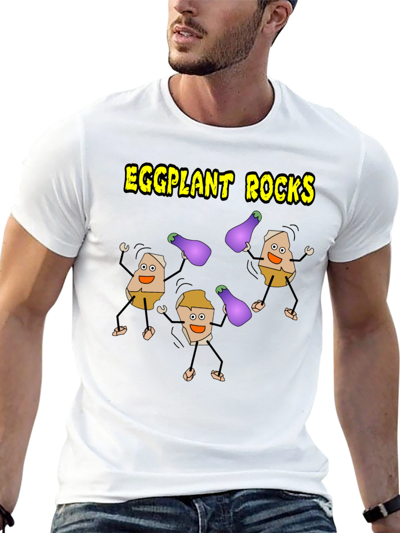 Eggplant Rocks T-Shirt - Quirky Graphic Tee