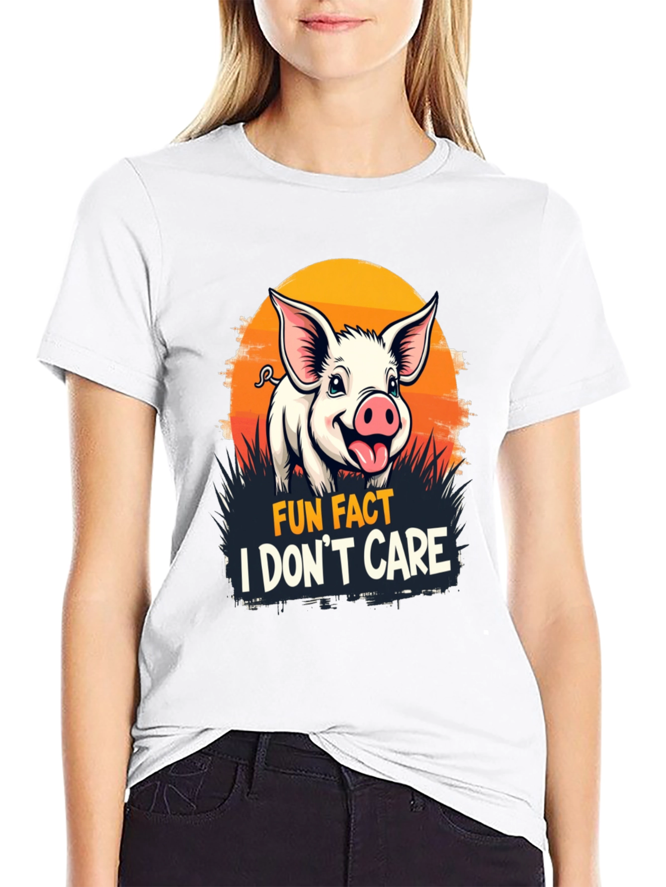 Fun Fact Pig T-Shirt: I Dont Care Novelty Tee