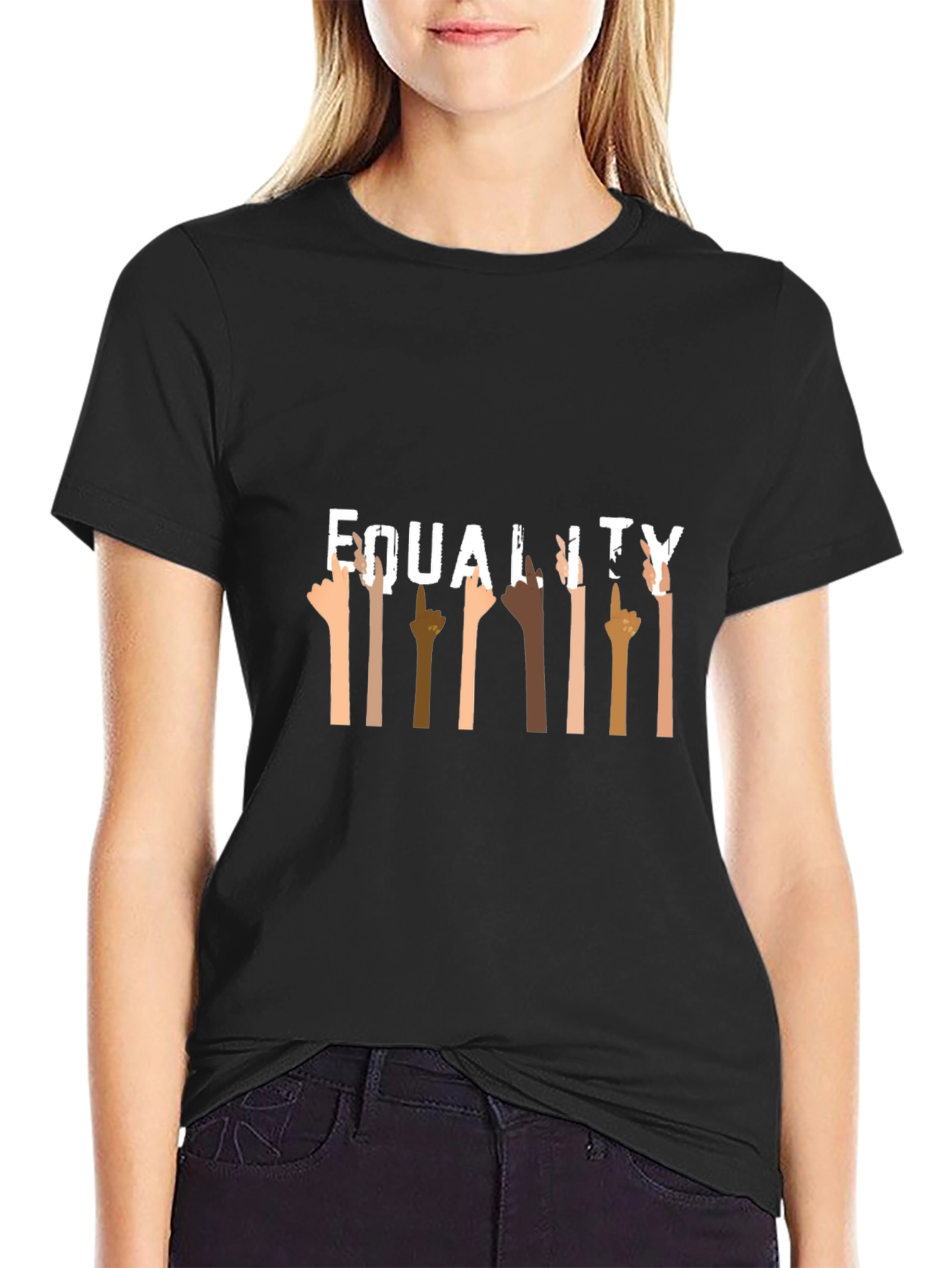 Equality Black Graphic Tee Diverse Hands Up T-Shirt