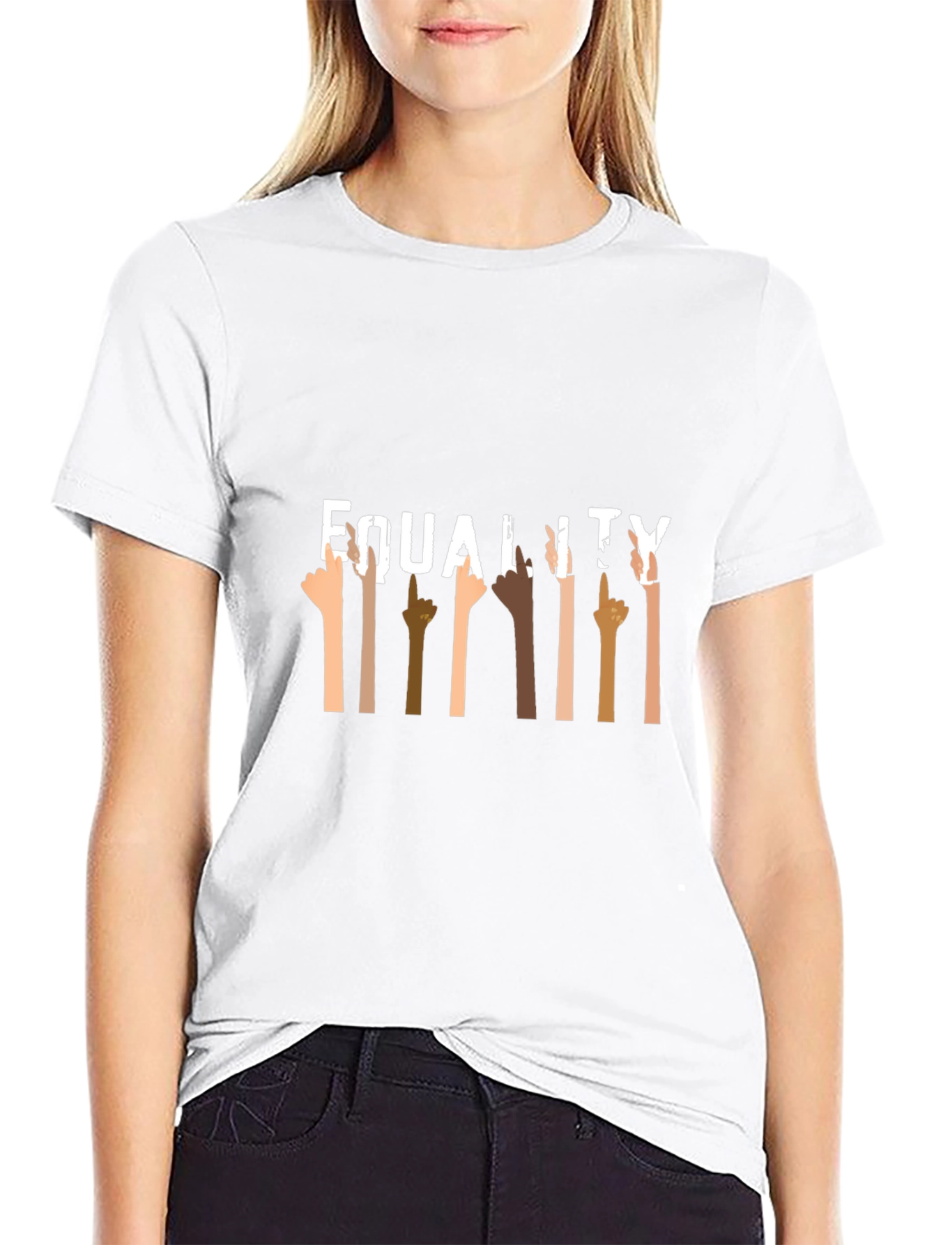 Equality Black Graphic Tee Diverse Hands Up T-Shirt