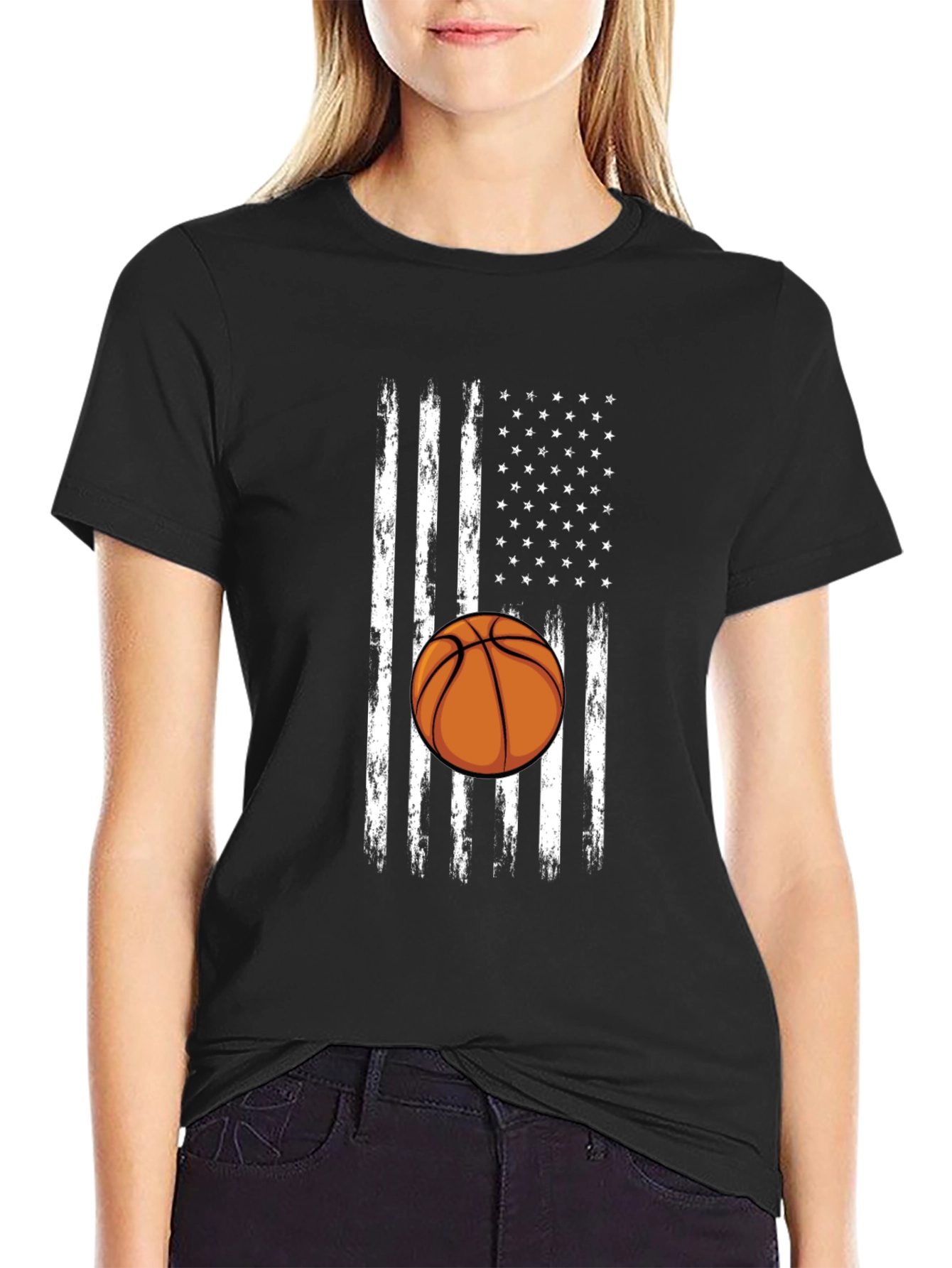 Basketball American Flag Graphic T-Shirt