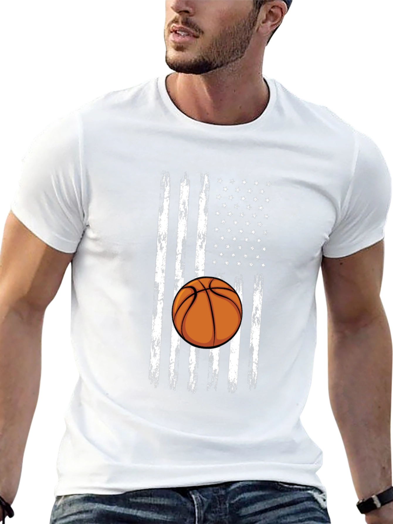 Basketball American Flag Graphic T-Shirt