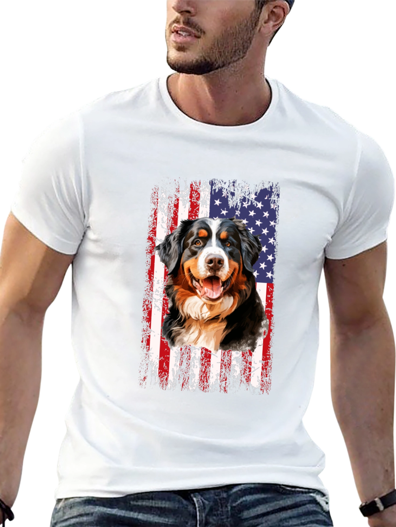American Flag Bernese Mountain Dog T-Shirt